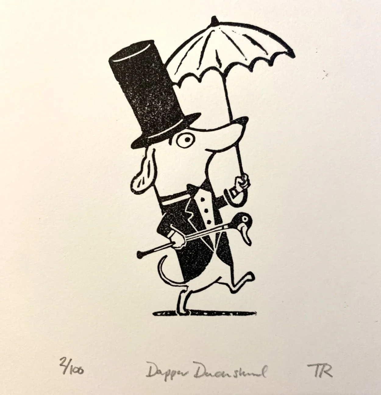 Dachshund linocut print