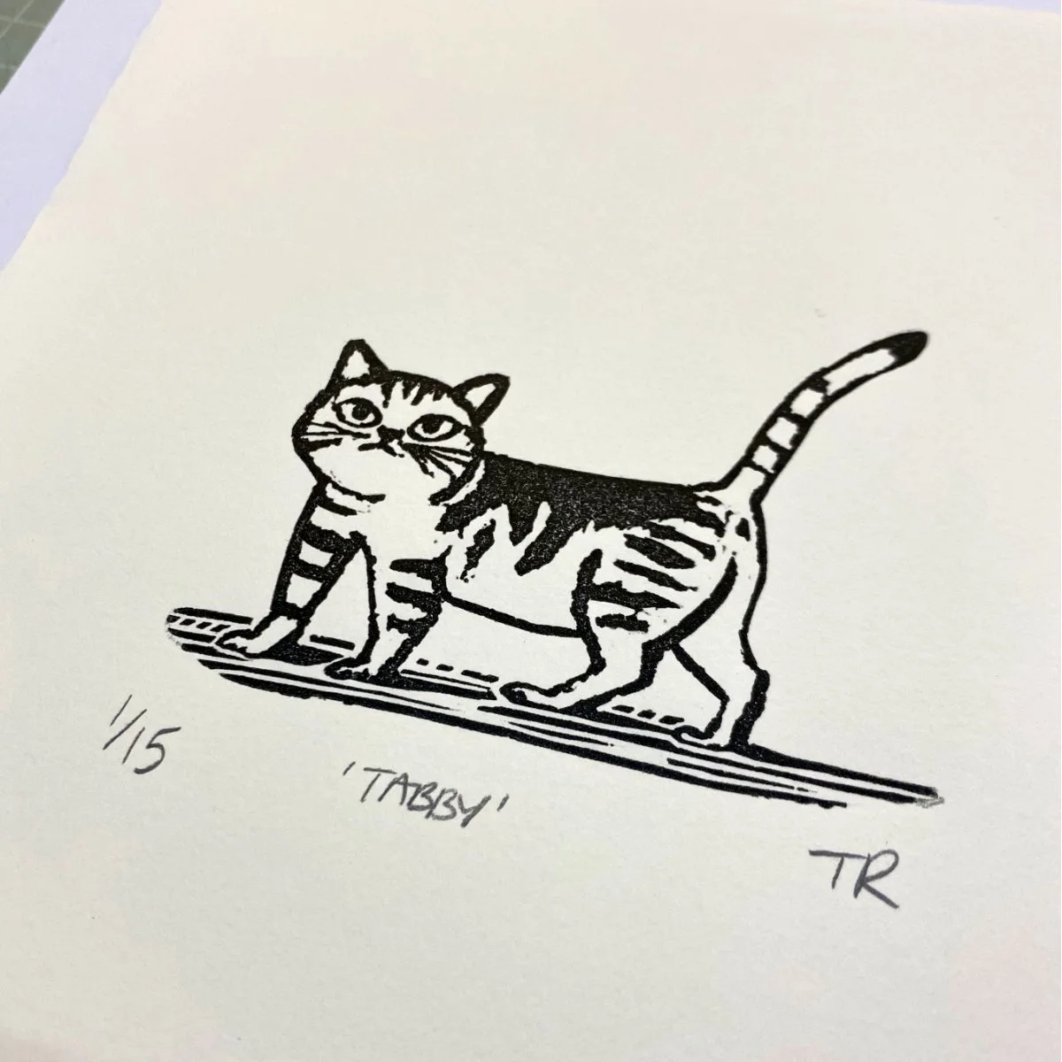Cat linocut print