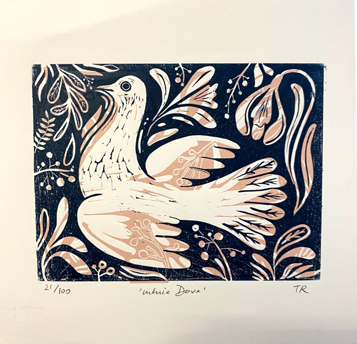 Dove linocut print