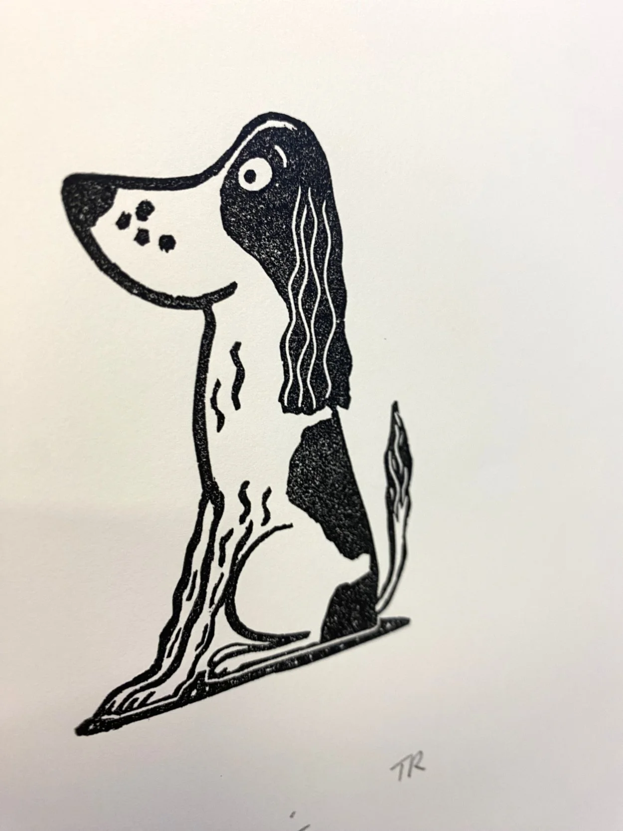 Spaniel dog linocut print