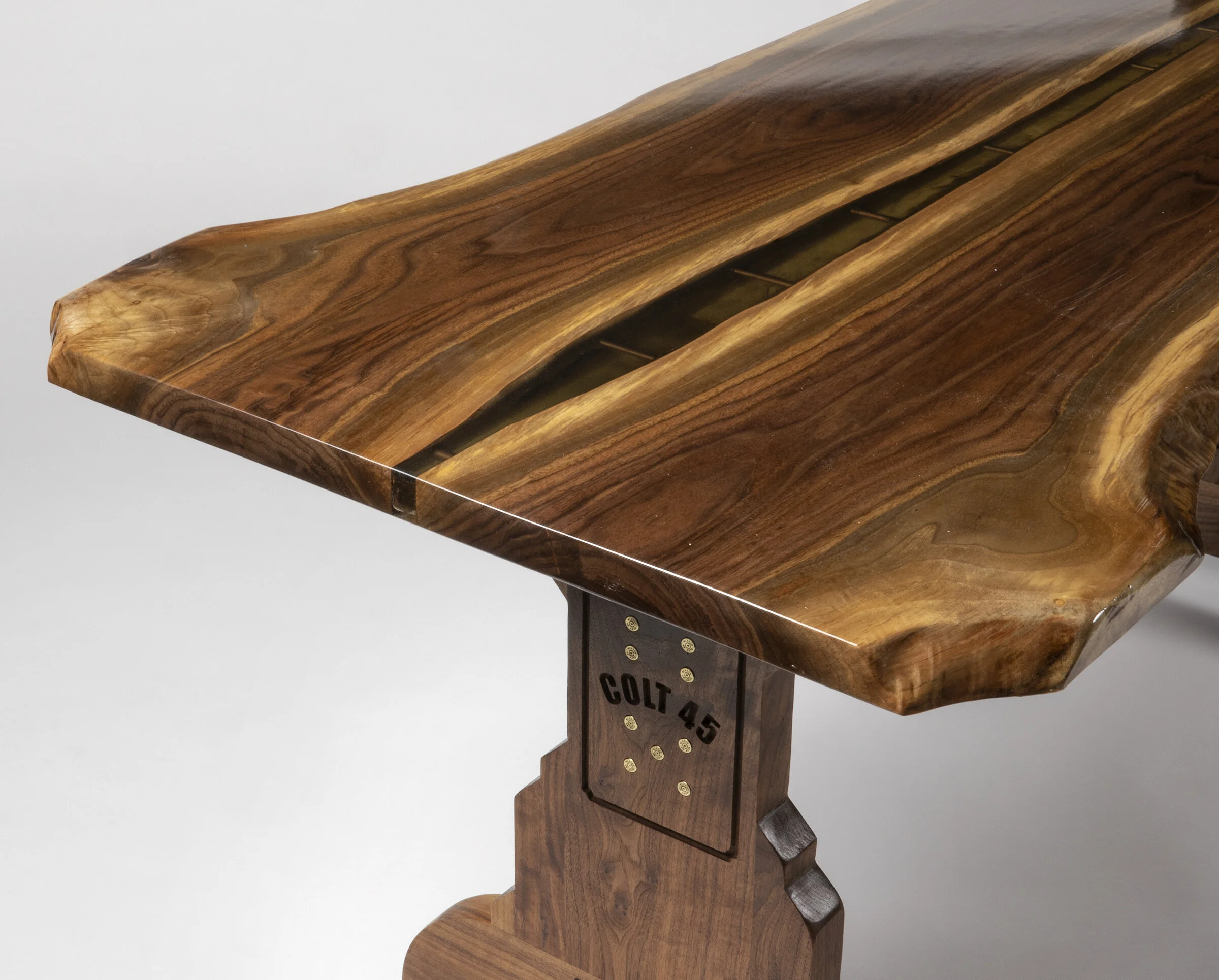  Black Walnut book matched live edge slabs with copper dowels imbedded in resin river 