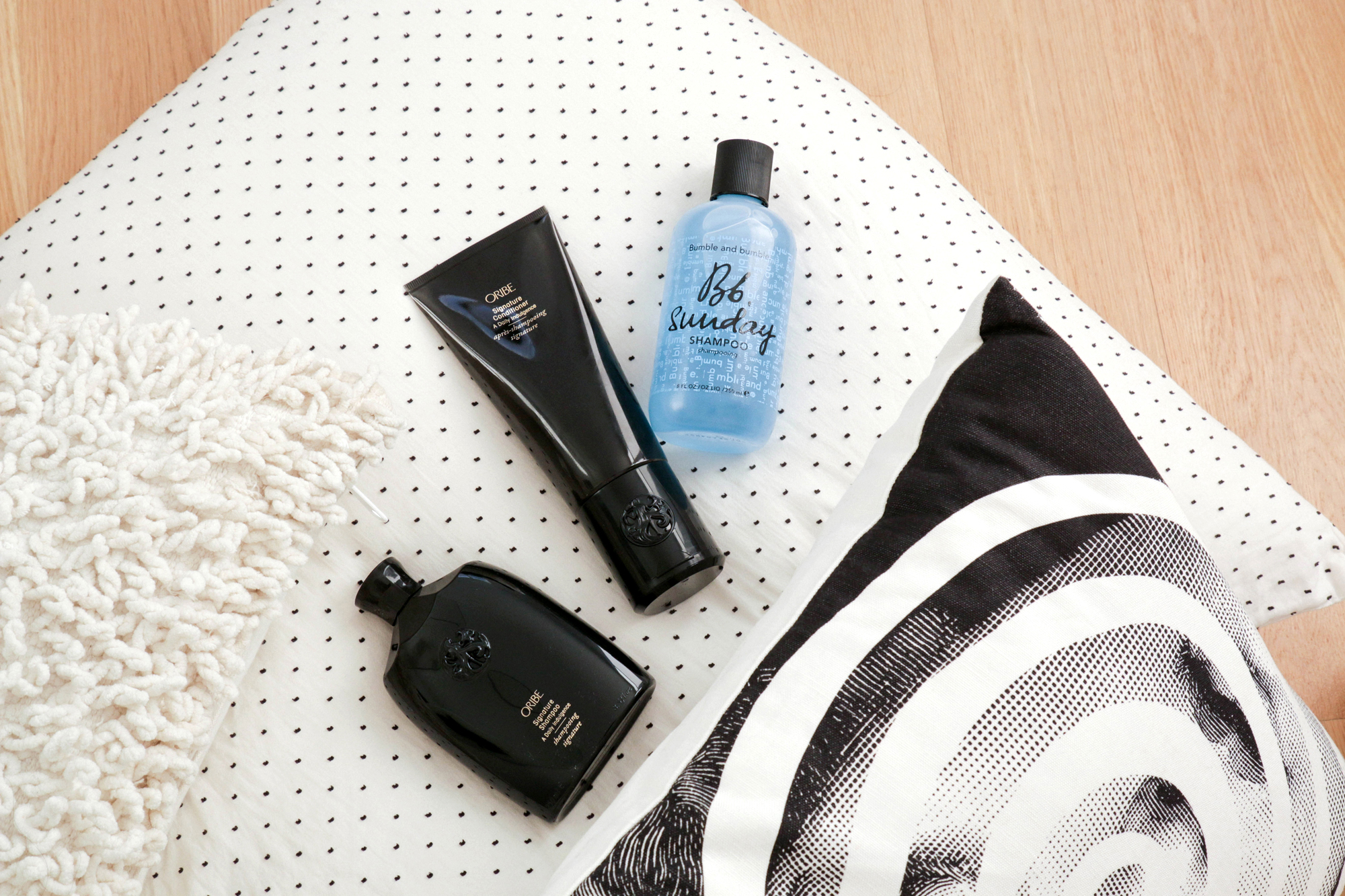 Oribe Signature Shampoo, Oribe Signature Conditioner, Bumble & Bumble Sunday Shampoo
