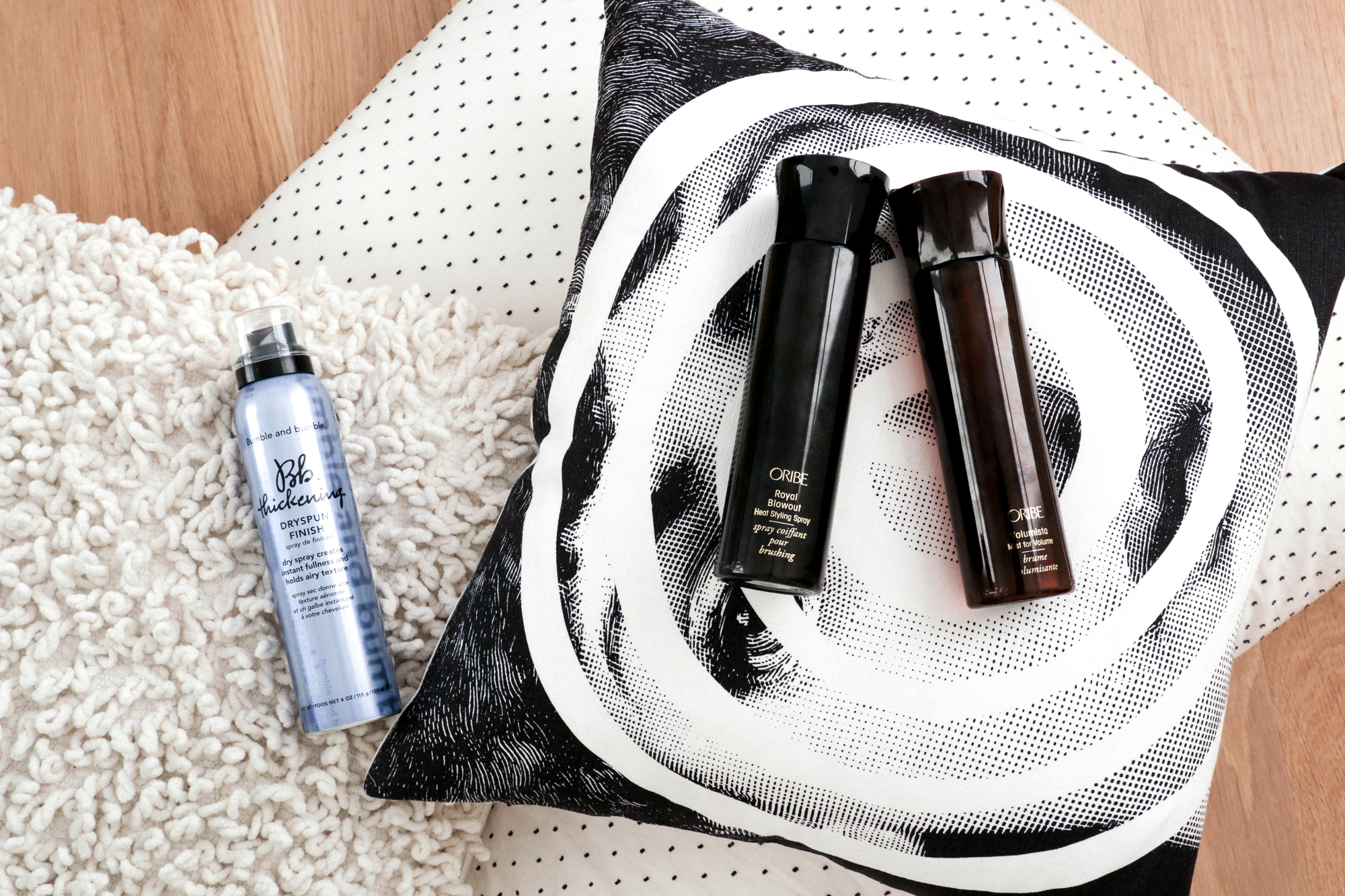 Bumble & Bumble Thickening Dry Spun Finish, Oribe Heat Styling Spray, Oribe Volumista Mist