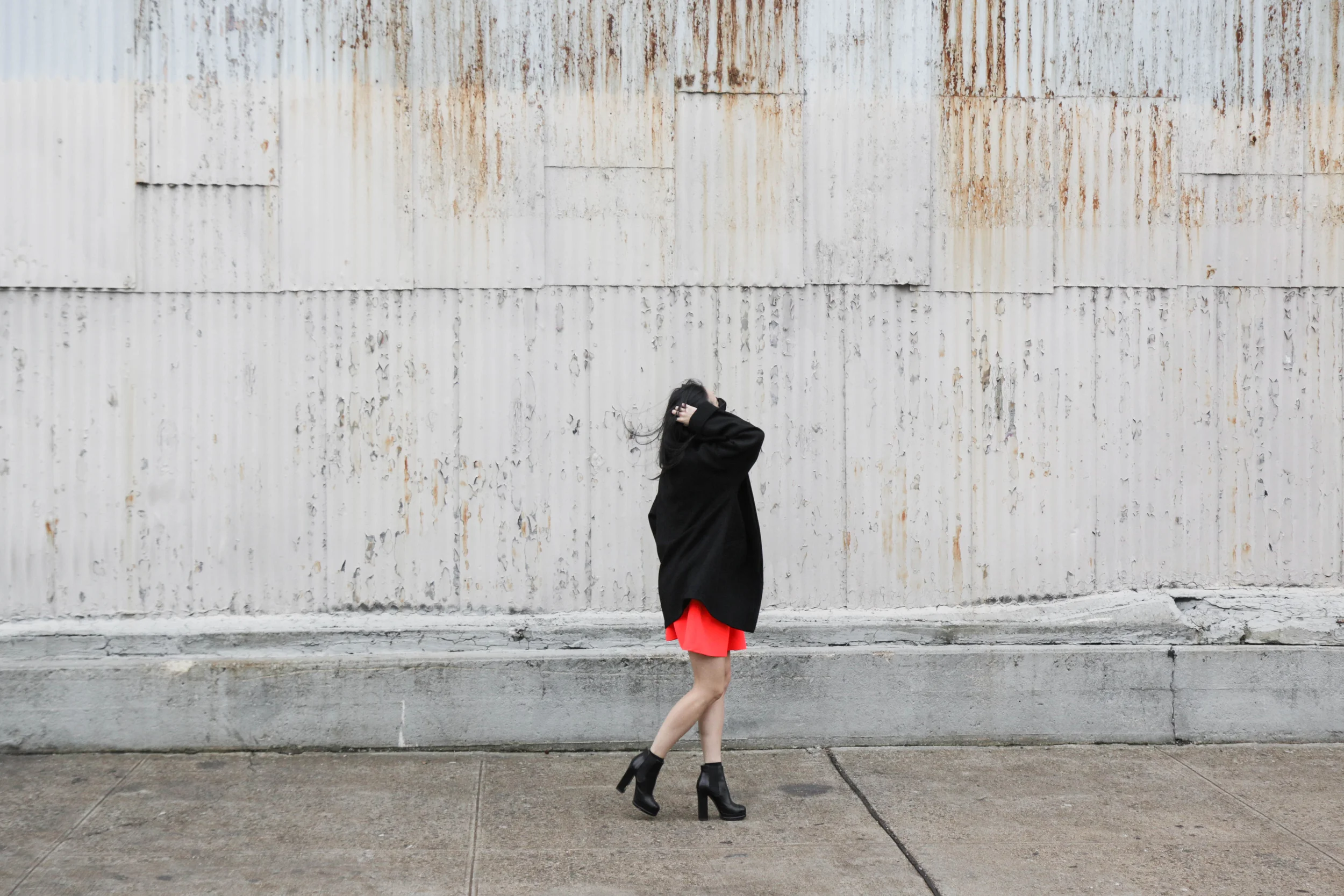 Michelle Waugh Coat , COS Top and Scarf , Kenzo Skirt, Chanel Shoes and Bag, Larsson & Jennings Watch
