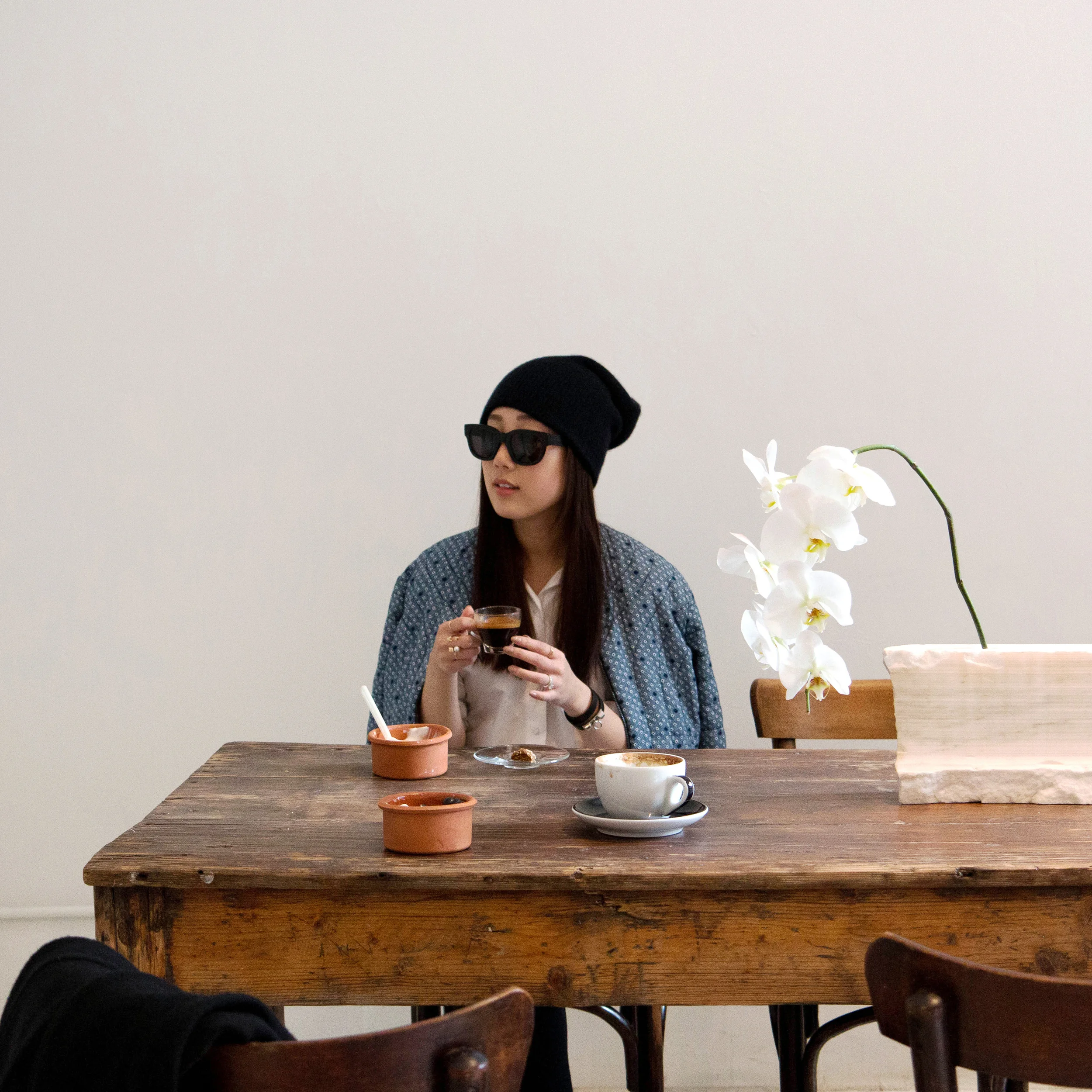 Lou and Grey Jacket , Acne Studios Shirt and Sunglasses, Candy and Caviar Beanie , Hermes Braclet