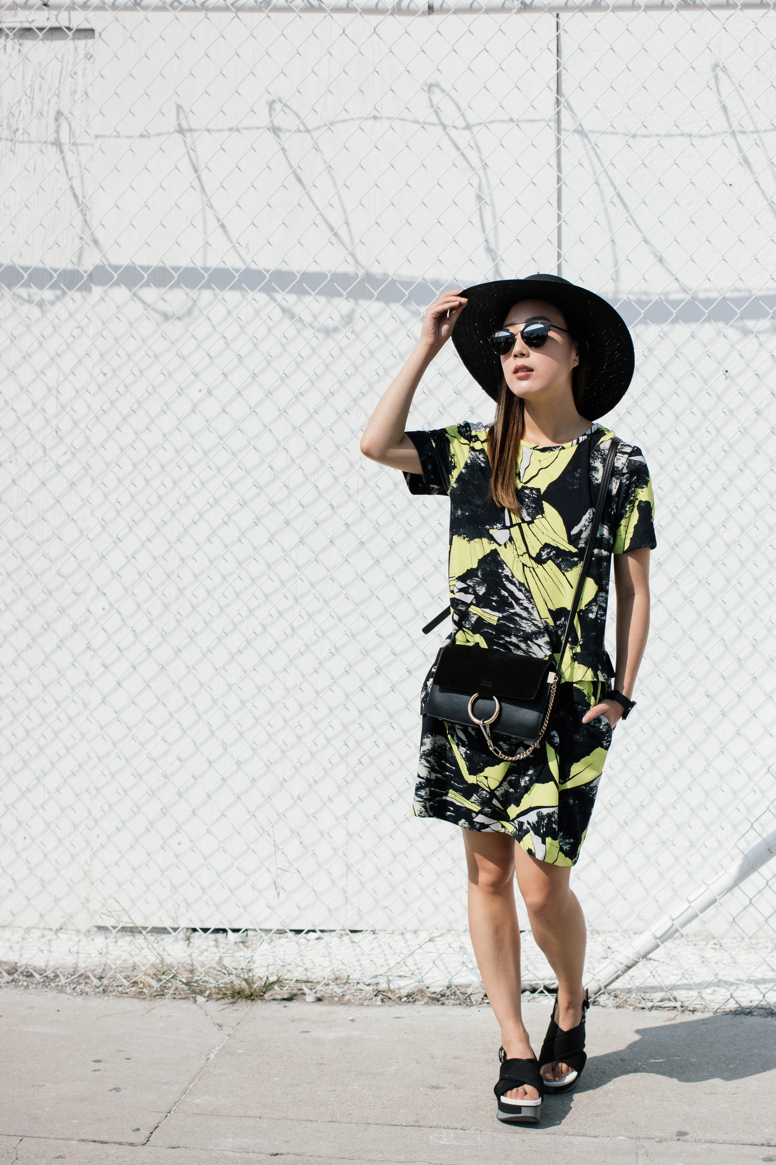 Kenzo Dress, Marni Sandals , Chloé Bag , Dior Sunglasses, Janessa Leone Hat
