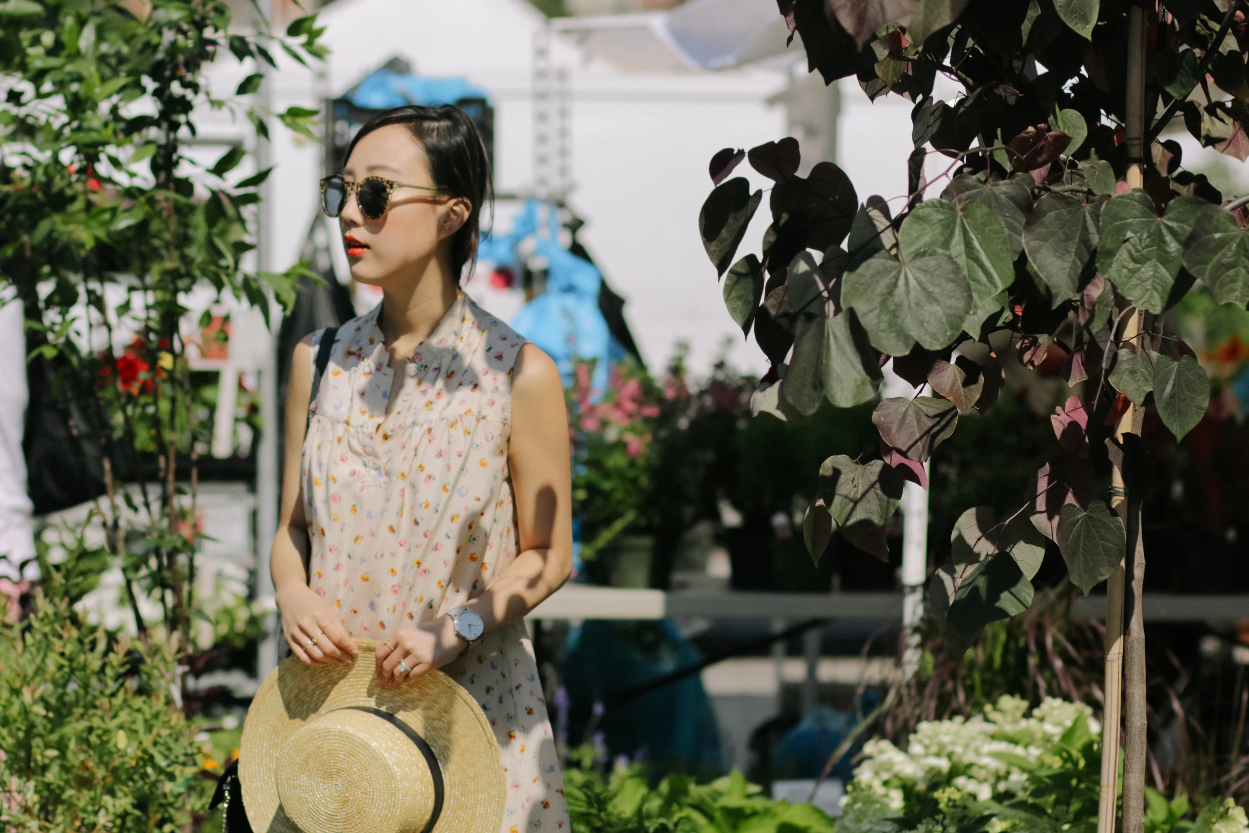Xperio UV™ polarized sun lenses , Illesteva Frames , Girl. Band of Outsiders Dress, Janessa Leone Hat , Larsson & Jennings Watch , Mirlo Jewelry , Chosungah 22 Lip Color