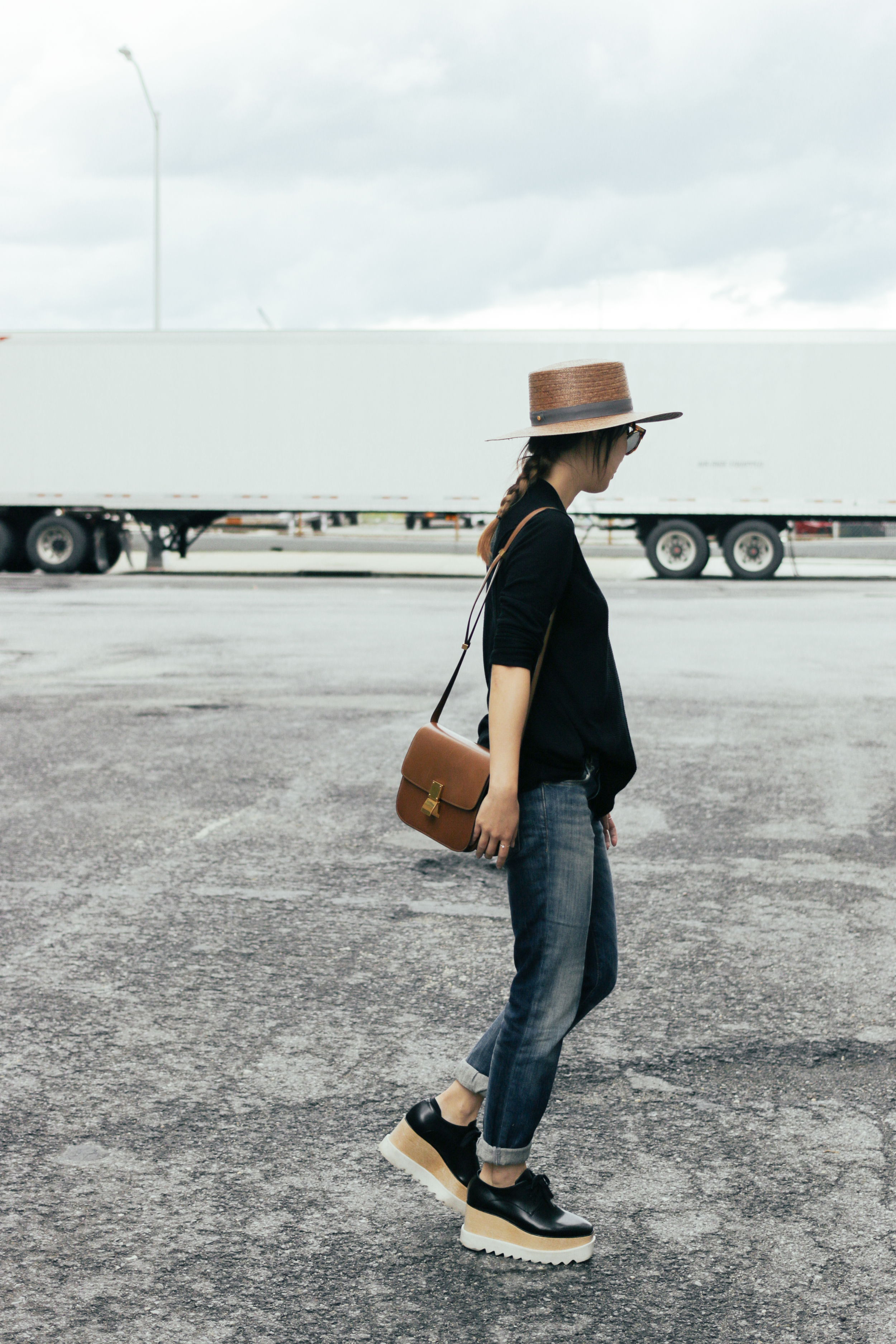 Kokun Knit, R13 Denim , Stella McCartney Shoes , Céline Bag, Janessa Leone Hat , Illesteva Sunglasses ( Dark Frames ), Mirlo Jewelry