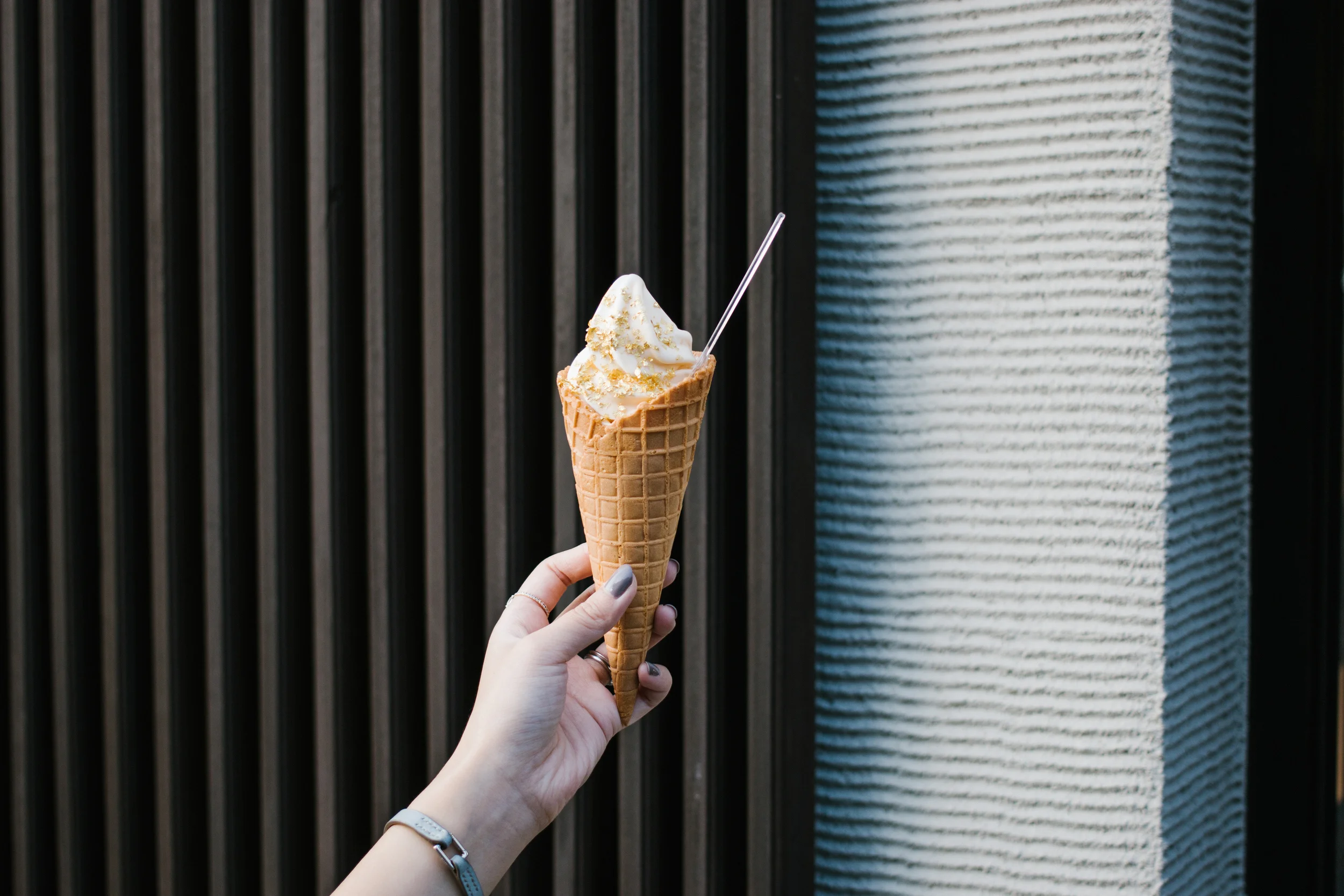 金澤烏鶏庵 東山店 for gold topped soft serve, very fitting for 金沢 "Kanazawa", which means "marsh of gold"