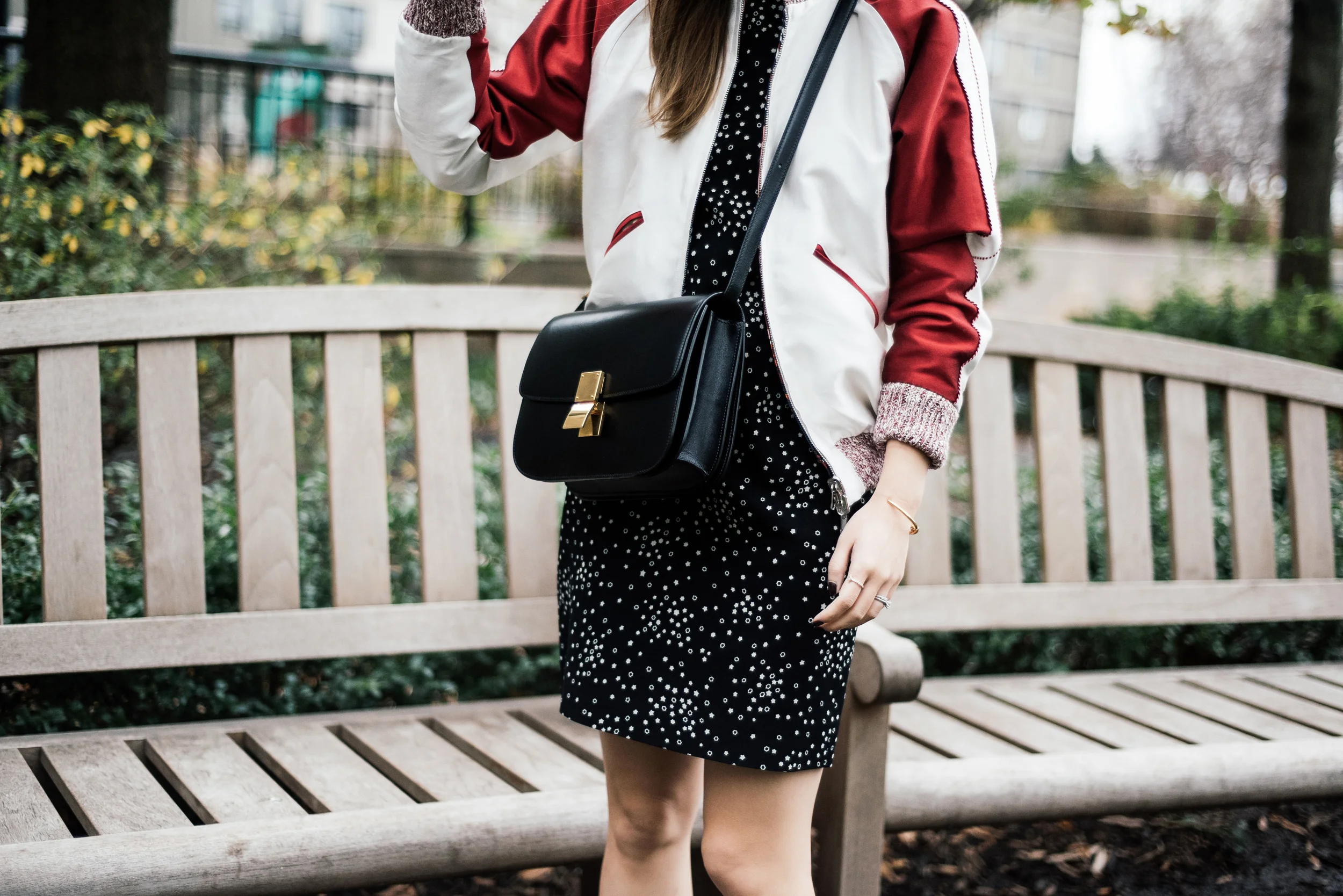 Nikki Chasin Jacket , Saint Laurent Dress, Céline Bag and Bracelet