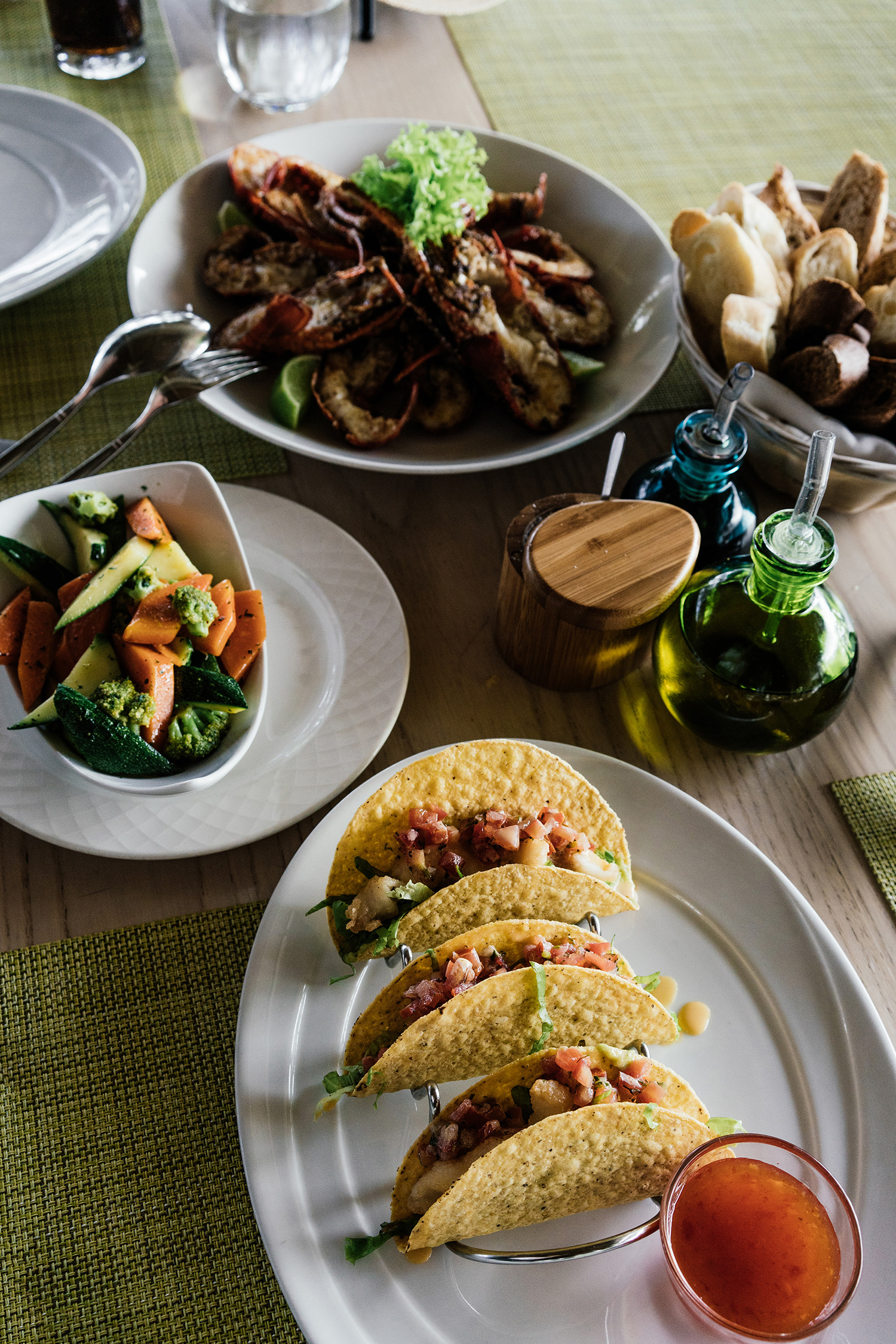 Lunch of mini lobsters and fish tacos at La Palapa