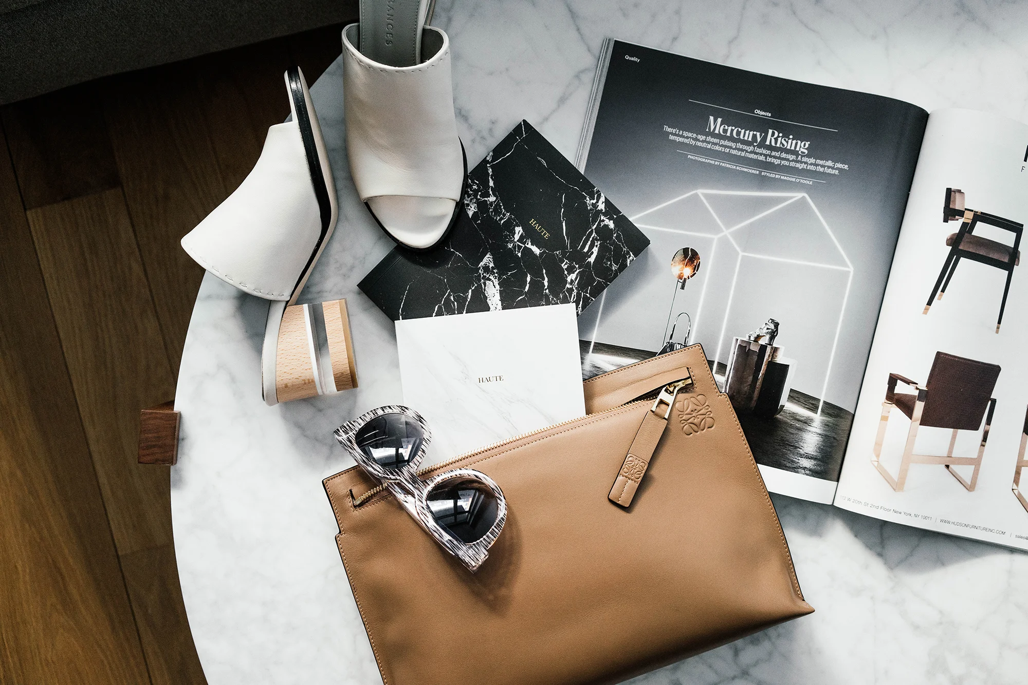 Loewe Clutch , Thierry Lasry Sunglasses , THP Notebooks , Dear Frances Shoes , T Magazine
