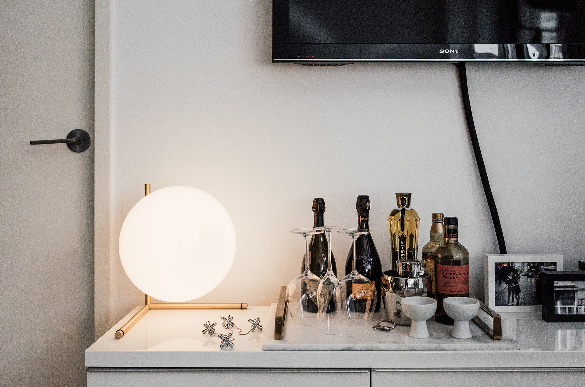 FLOS Table Lamp and Marble Tray from DwellStudio