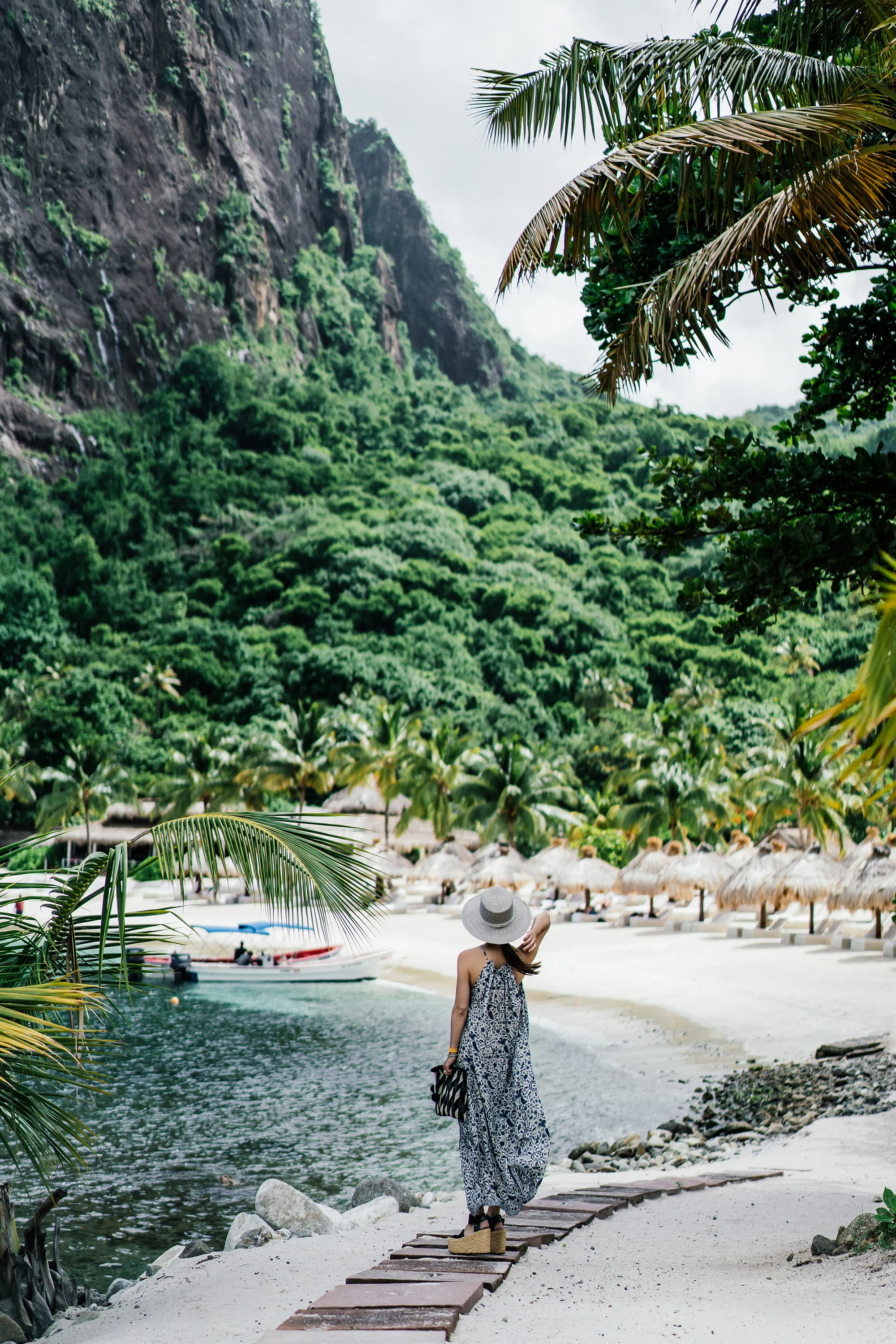 Natalie Martin Dress , Celine Sandals, Sophie Andersen Bag , Janessa Leone Hat , Cutler and Gross Sunglasses