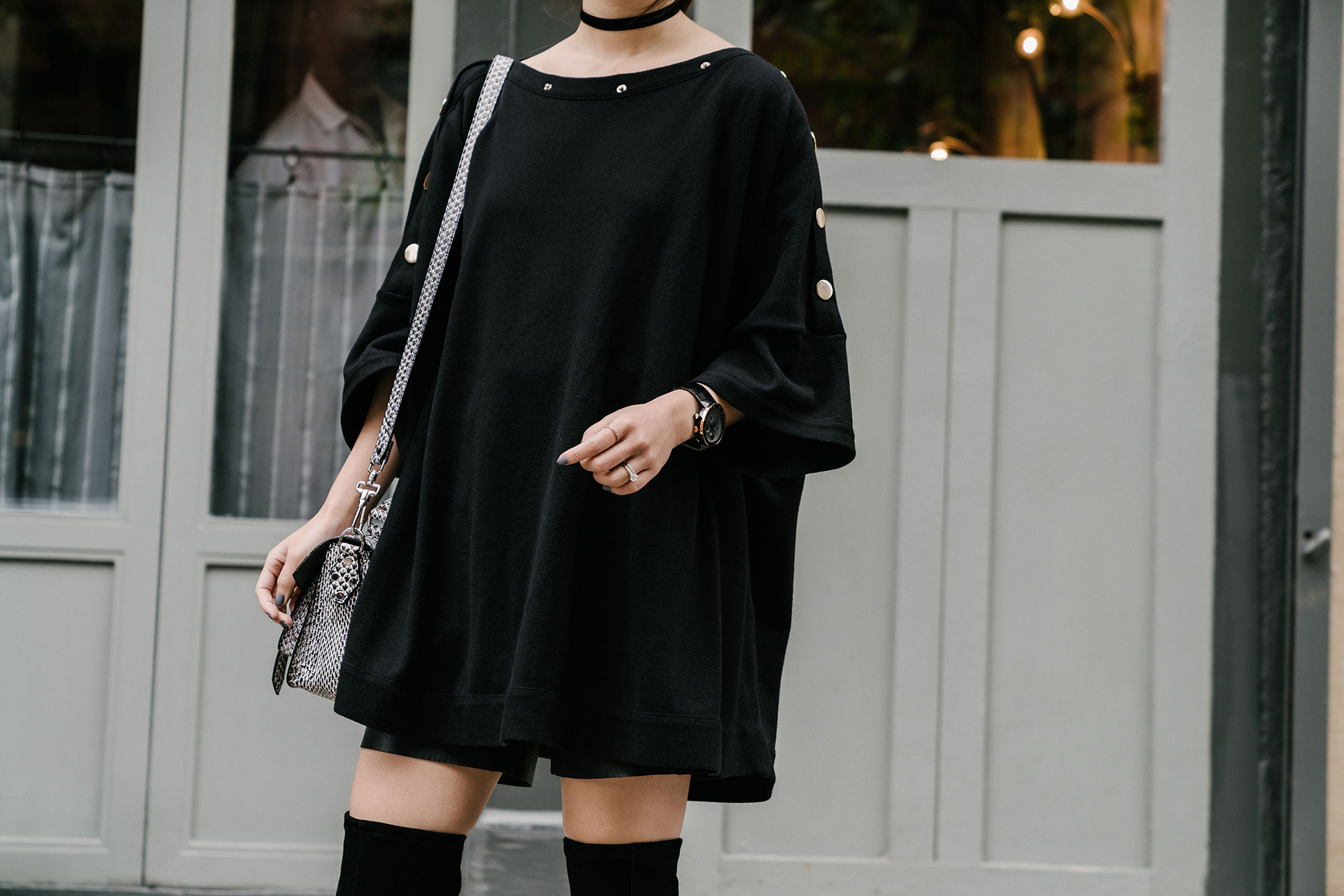 Movado Watch , Givenchy Sweater, Sigerson Morrison Boots , Proenza Schouler Bag , Acne Beanie , Fendi Sunglasses
