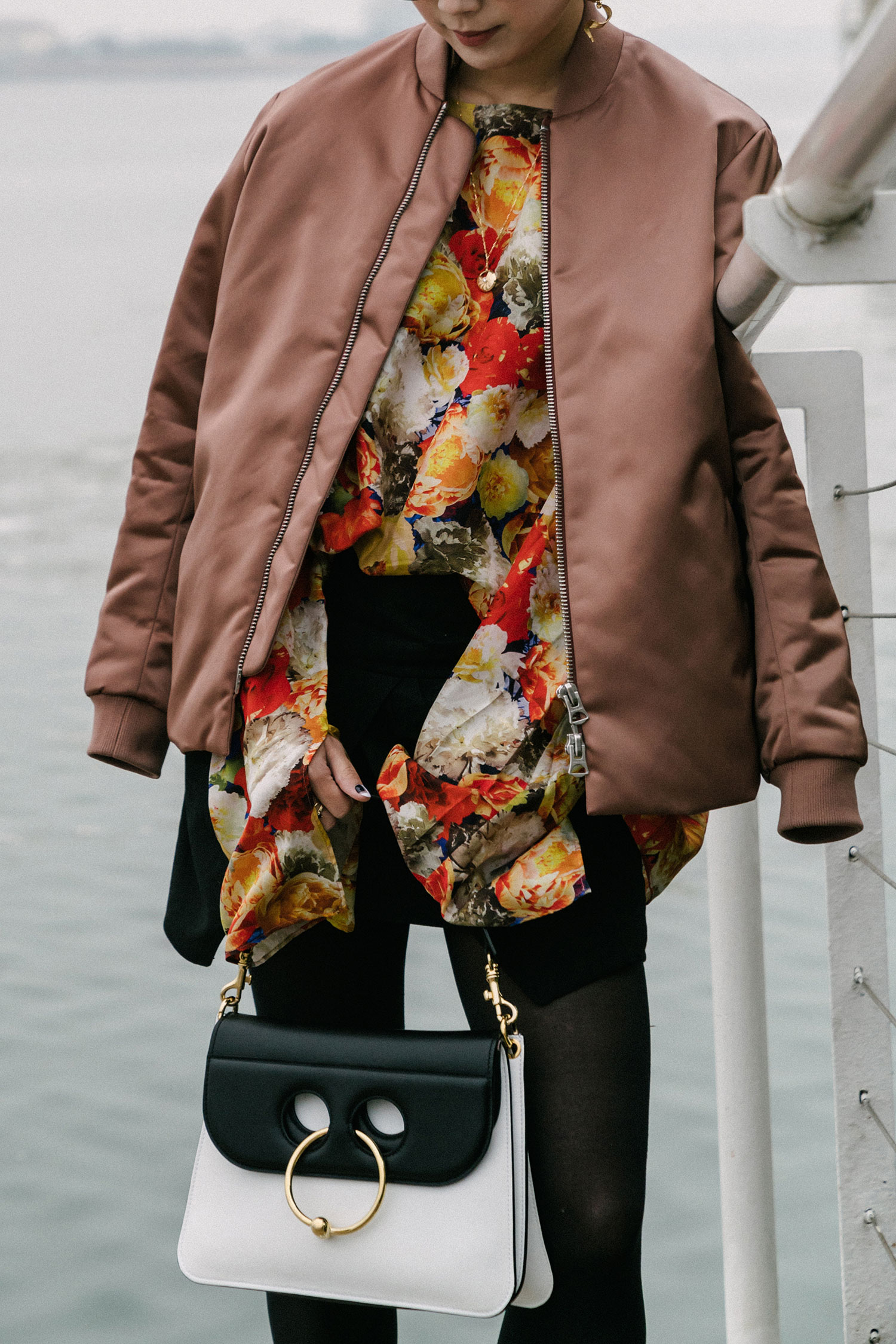 Acne Studios Jacket and Top , Isabel Marant Skirt, Vince Shoes , J.W. Anderson Bag and Earring, Celine Sunglasses