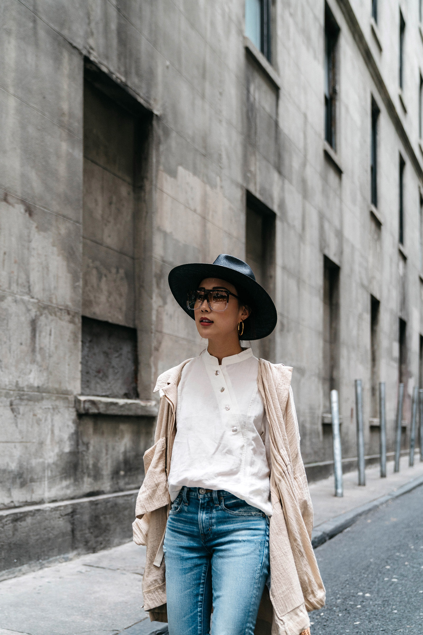 Loewe Jacket, Akro Top , Moussy Denim , Janessa Leone Hat , Vita Fede Earrings
