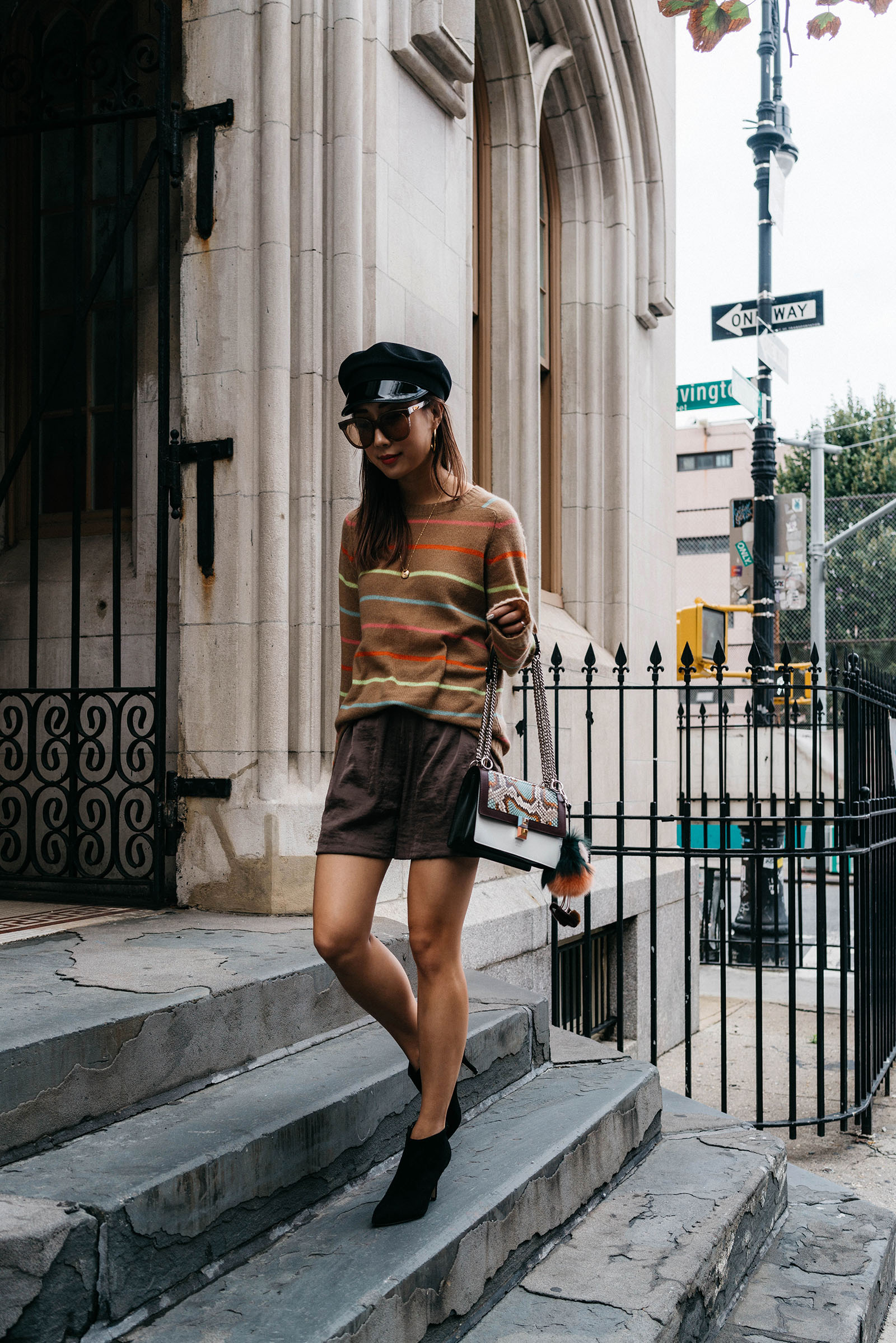Sies Marjan Sweater, H&M Shorts, Yvonne Kone Boots , Fendi Bag and Keychain , Gentle Monster Sunglasses