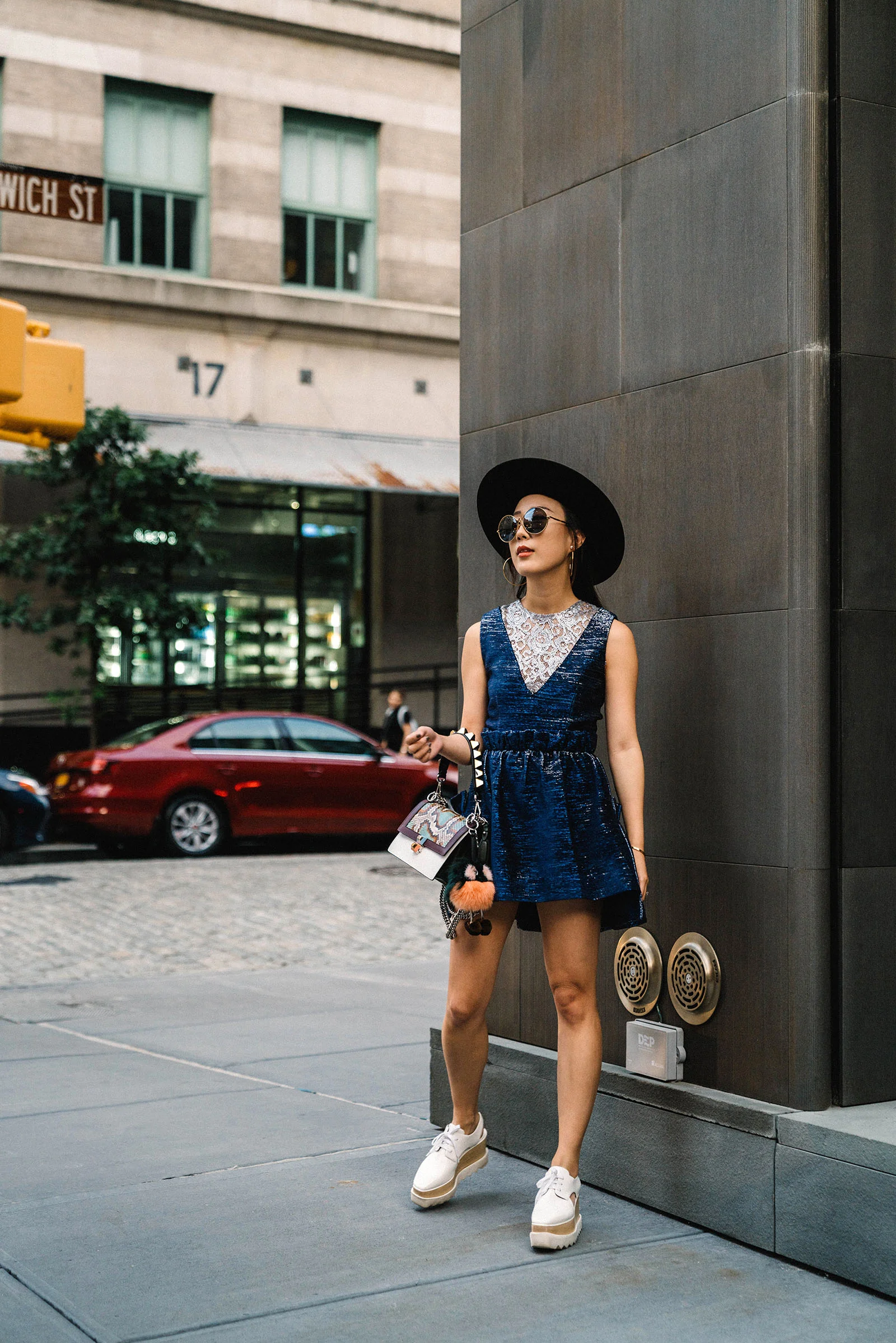 Jourden Dress , Stella McCartney Shoes ( Similar ), Fendi Bag and Keychain Altuzarra Sunglasses