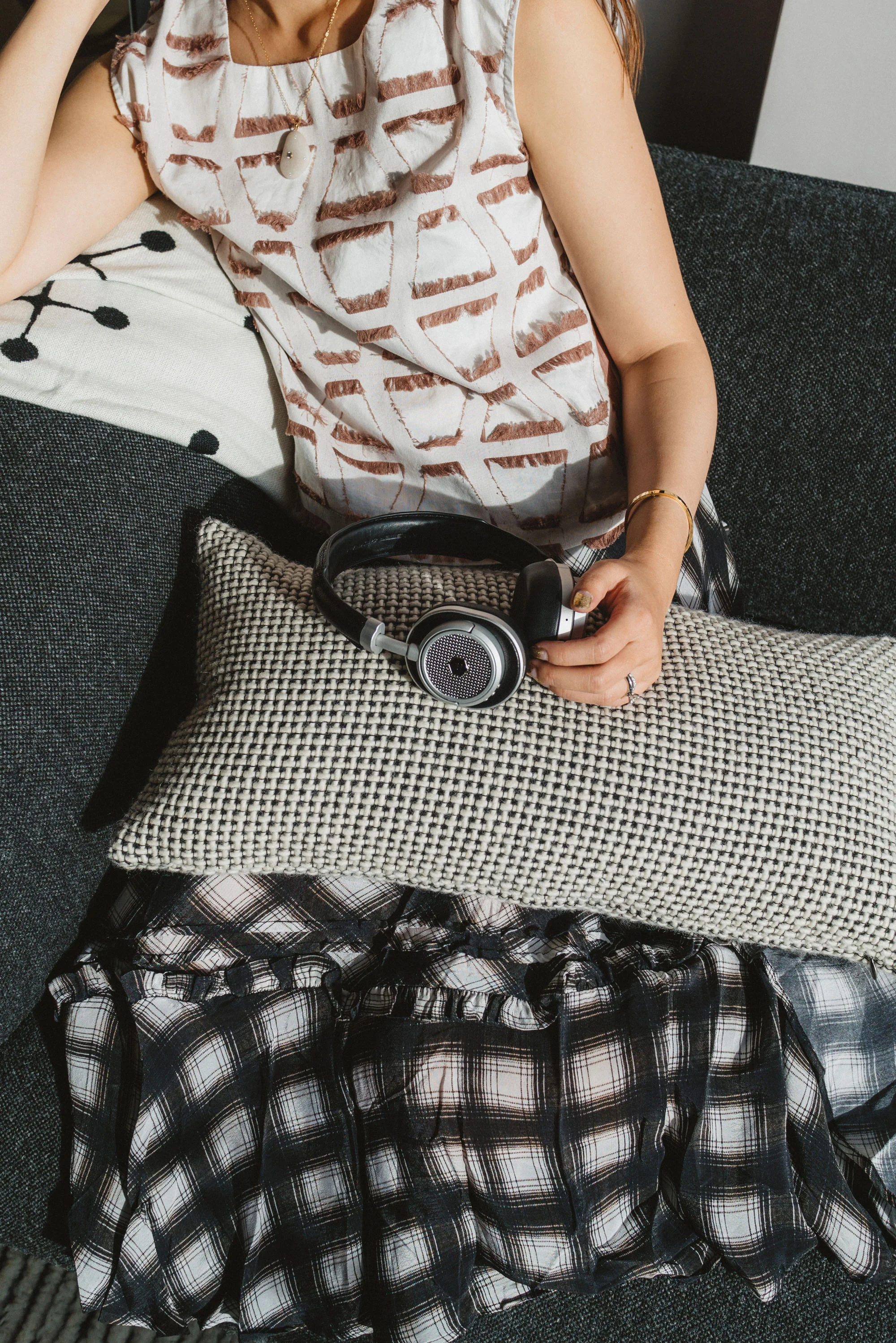 Where Mountains Meet Top, Preen Line Skirt, Master & Dynamic Headphones