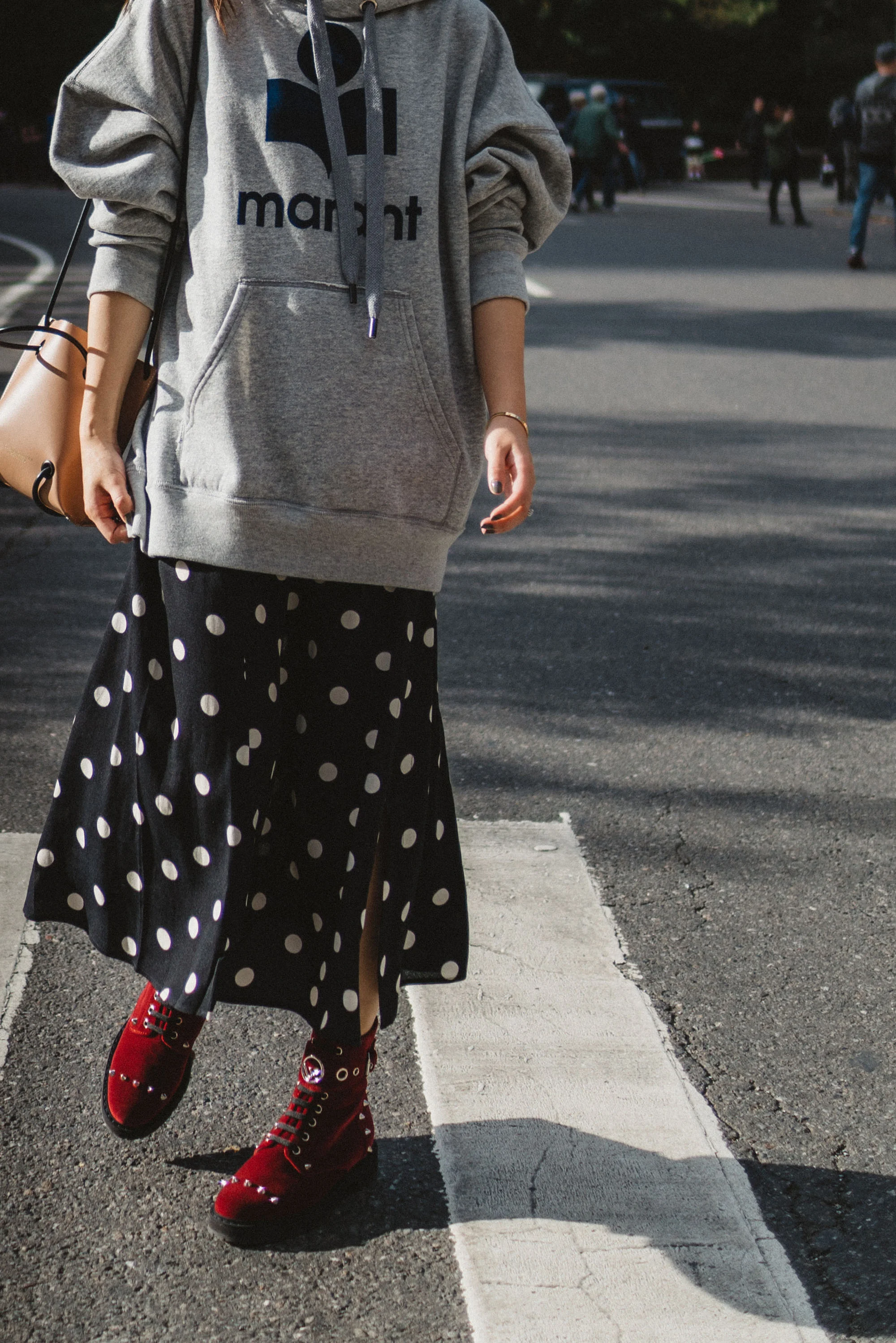 Isabel Marant Hoodie, Reformation Skirt , Fendi Boots , Kozha Numbers Bag