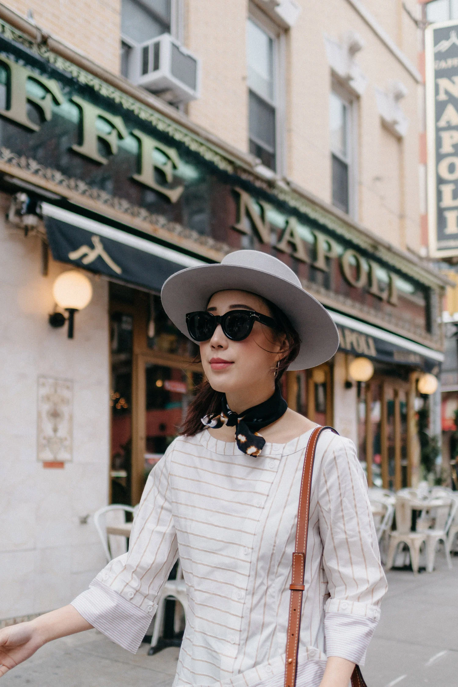 LIE Collection Dress , The Row Boots, from a friend of mine scarf , Janessa Leone Hat, Céline Sunglasses