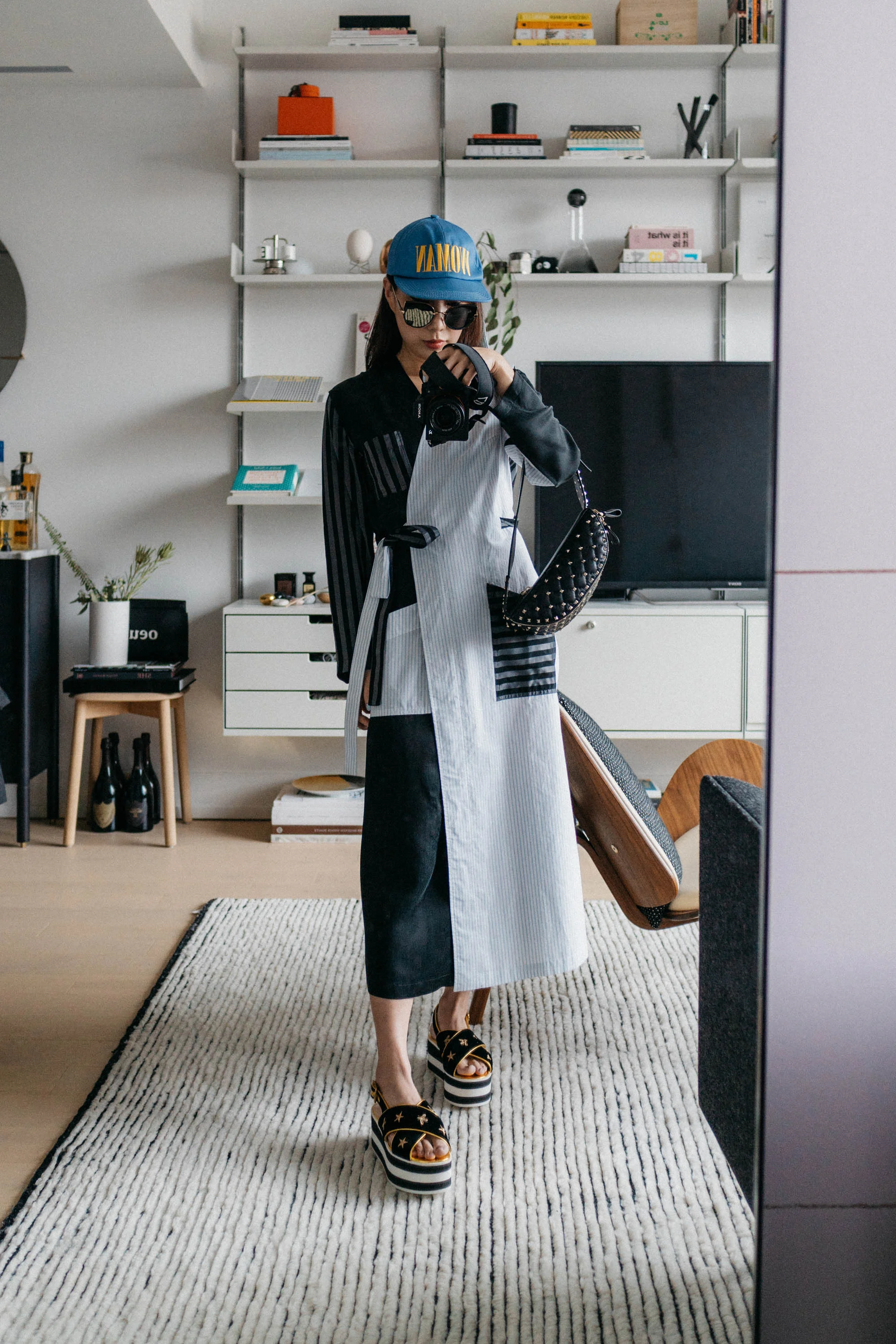 MM6 Maison Margiela Jacket, Gucci Sandals , Valentino Bag, Gentle Monster Sunglasses, Off-White Hat