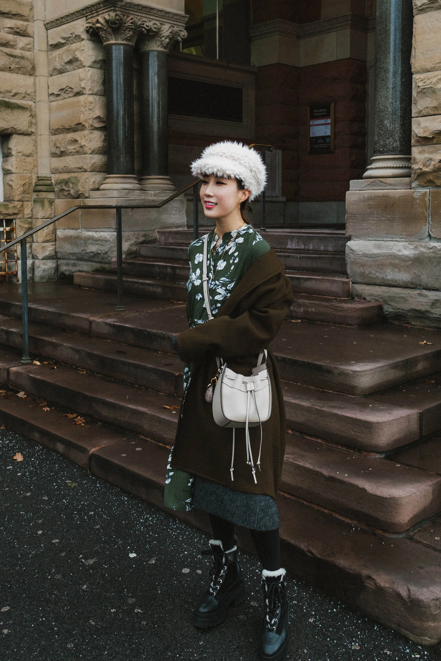 Isabel Marant, Coat, Acne Studios Cardigan, Petite Studio Dress , Wolford Tights , Pierre Hardy Boots , Loewe Bag , Lola Hats Hat
