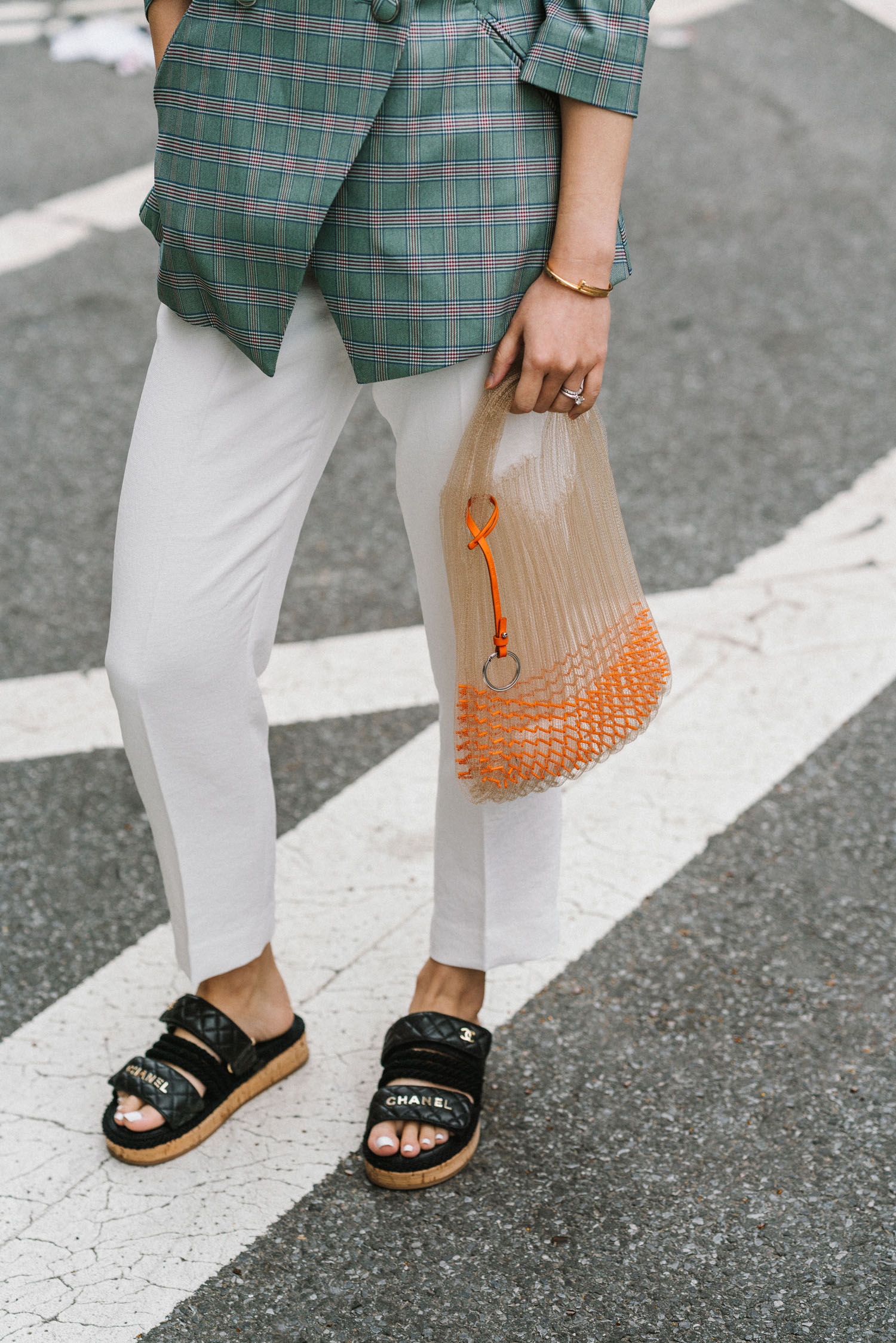 LIE Collection Blazer , Sézane Pants, CHANEL Sandals, Jil Sander Bag , Céline Sunglasses