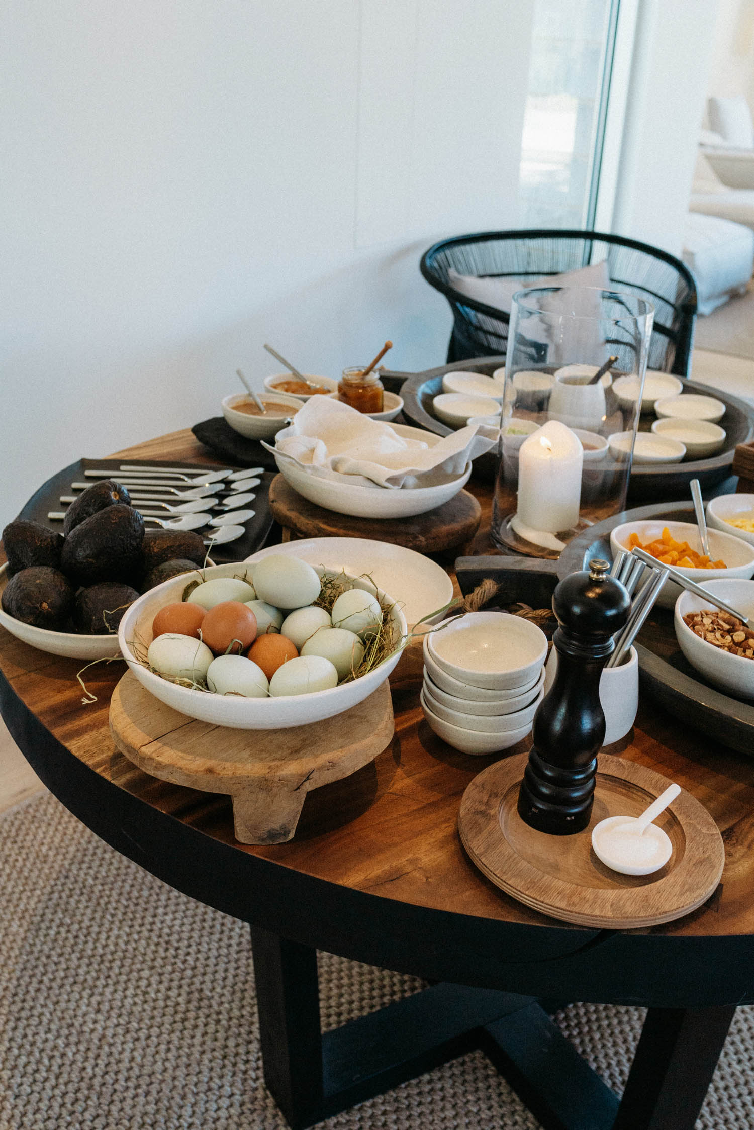 Breakfast in the Main Barn of eggs, housemade tofu, yogurt, miso soup