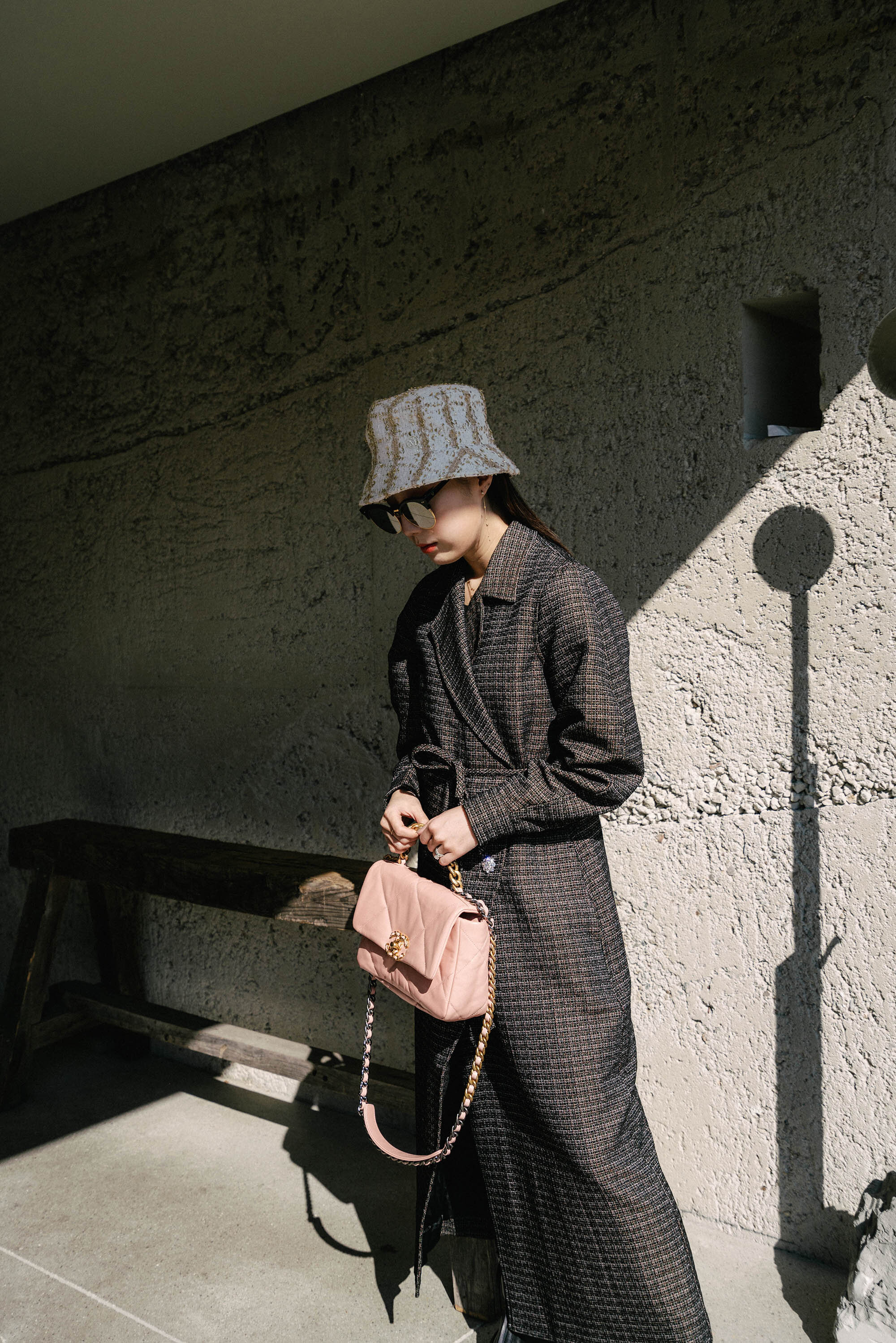 Ganni Jacket, The Row Boots, Chanel Bag, Maison Michel Hat