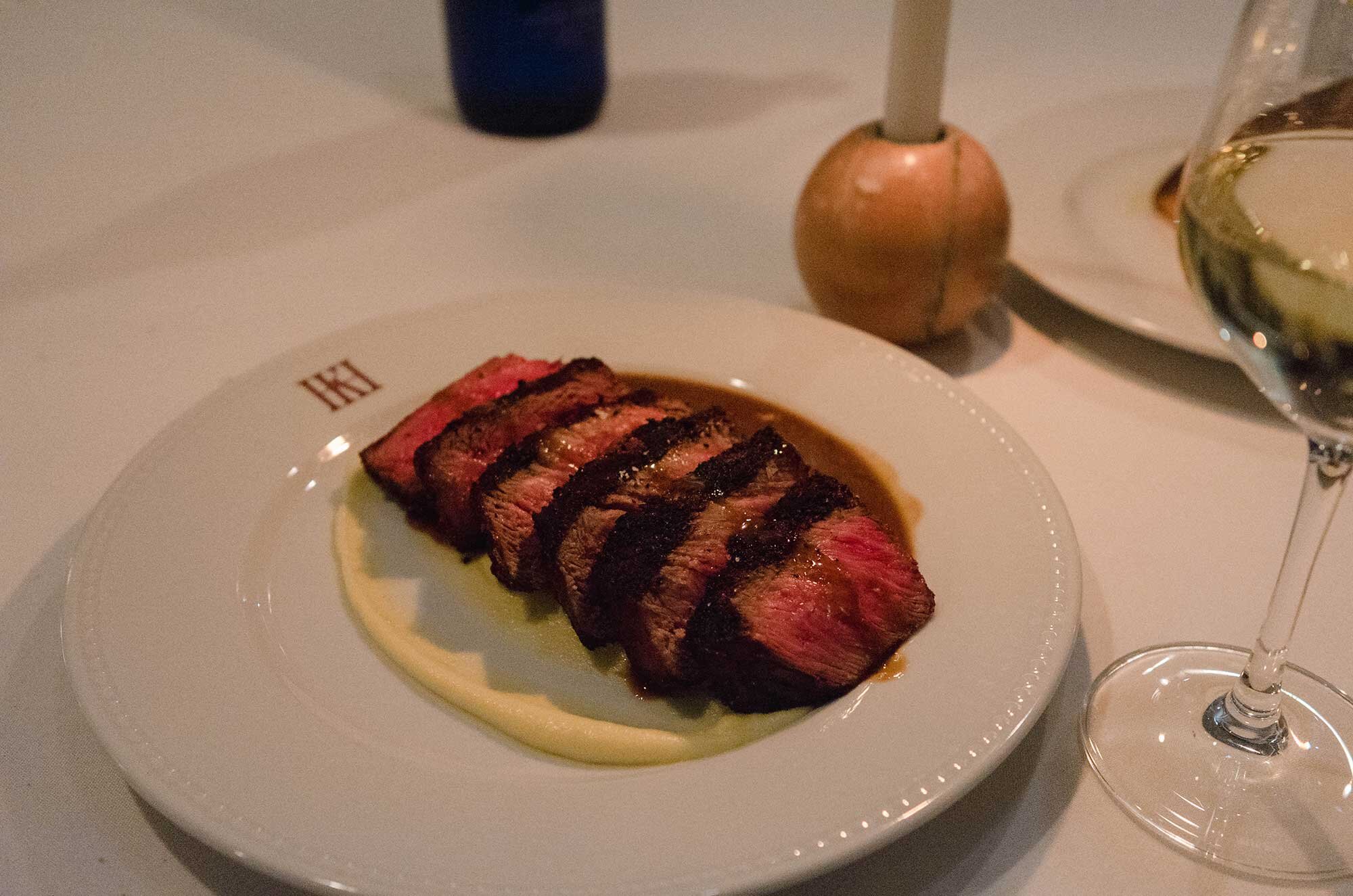 Above: Steak au Poivre NY StripRight: Dover Sole Meuniere w/ Brown Butter, Capers