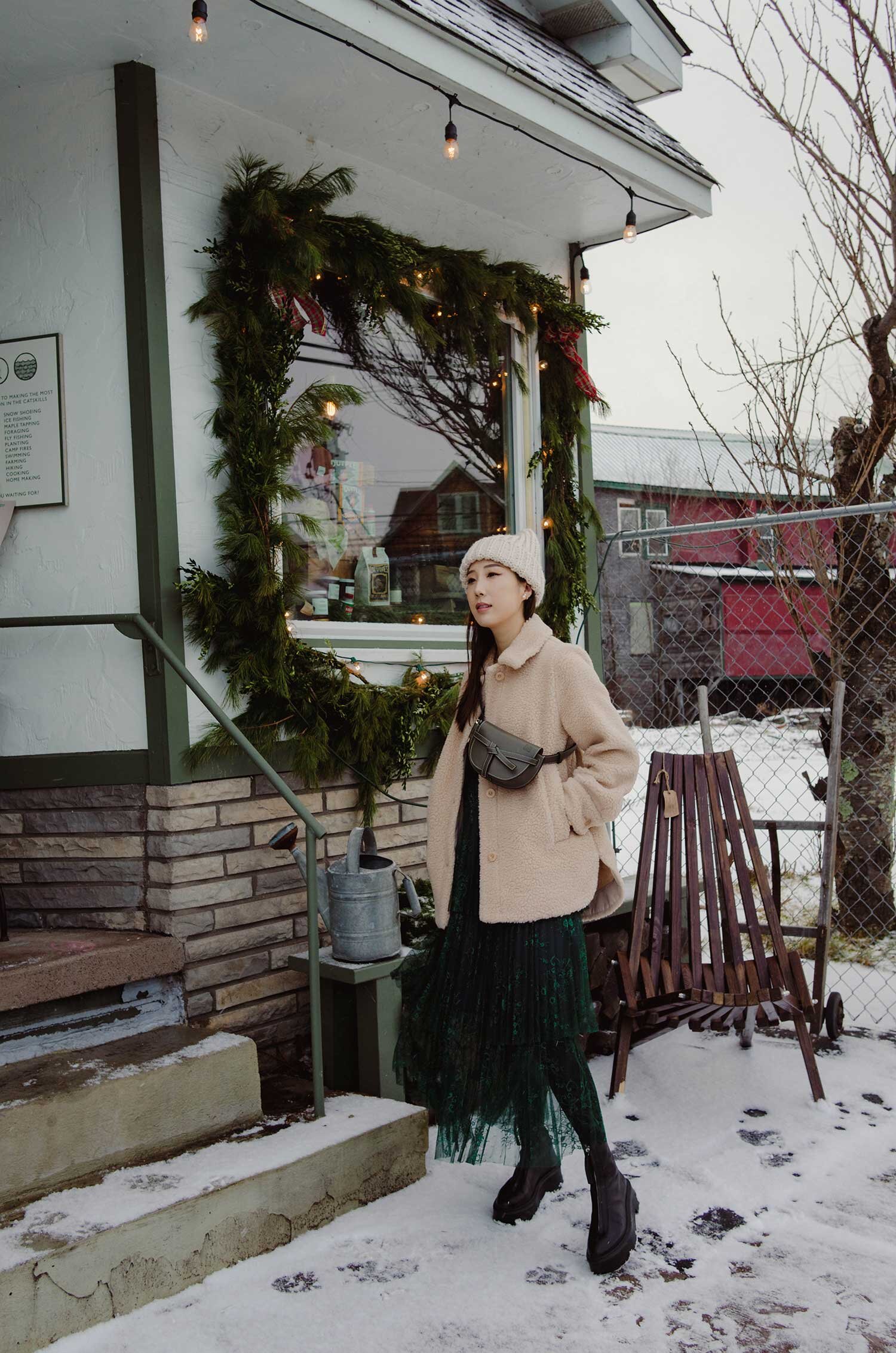 COS Overshirt, Self Portrait Dress, The Row Boots, Loewe Bag at Homestedt