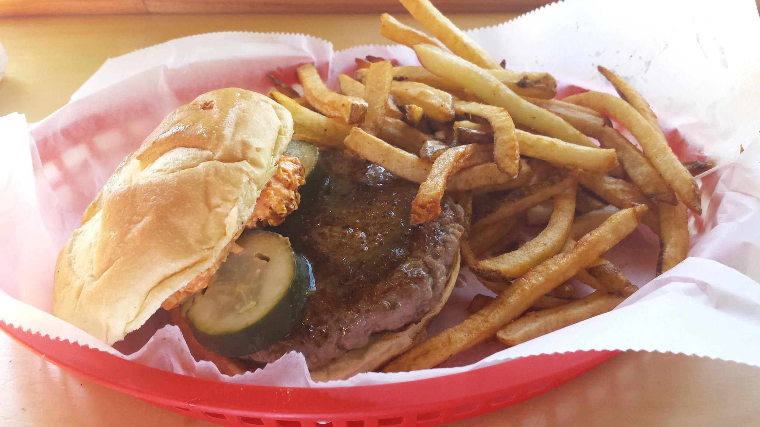 Burger with Pimento Cheese and Homemade Pickles! 
