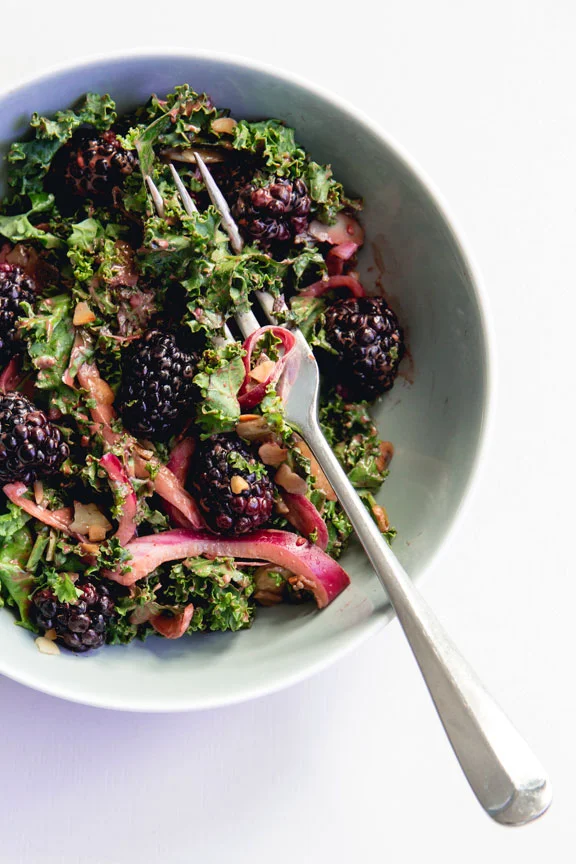 blackberry kale salad with blackberry balsamic dressing double thyme