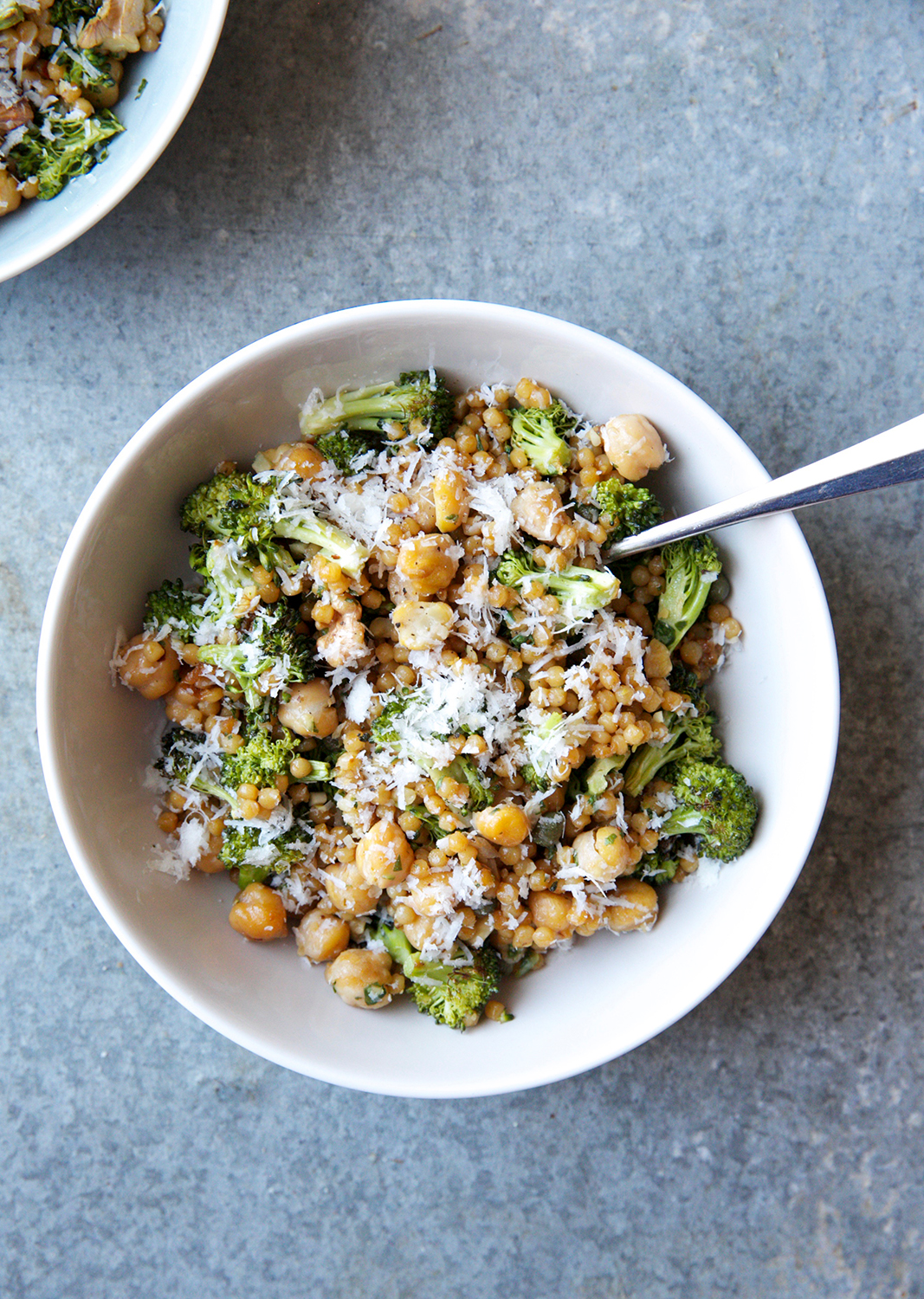 Israeli Couscous Salad With Broccoli, Chickpeas, and Pesto — double thyme