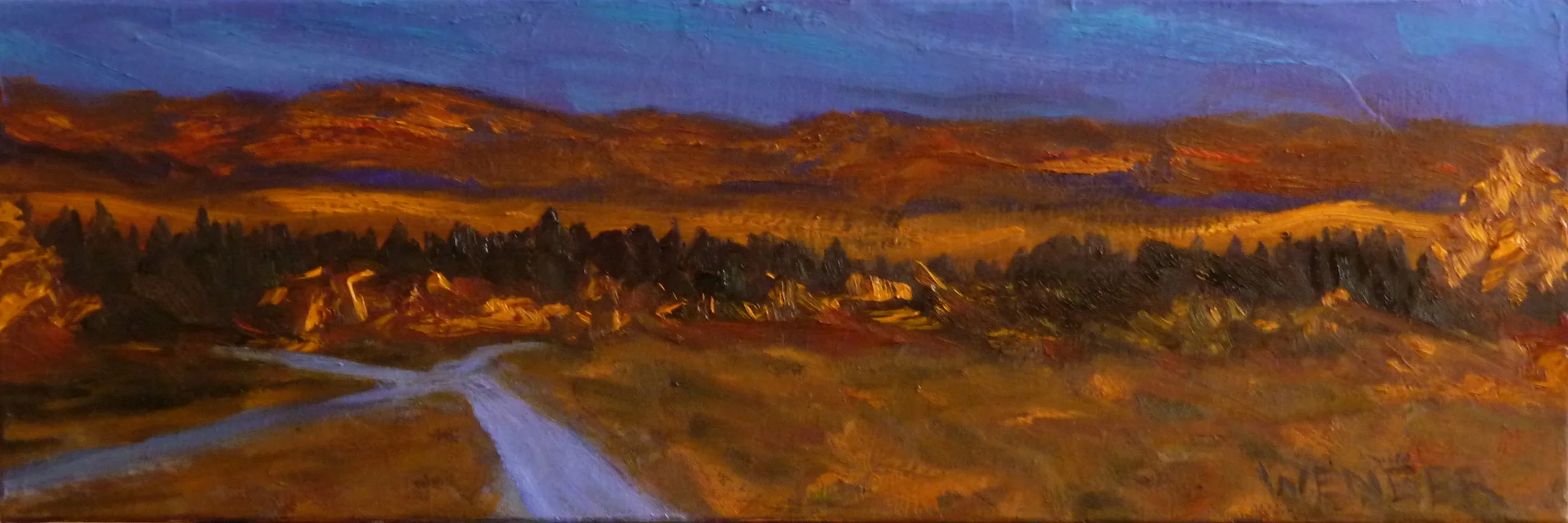  CROSSING PATHS /  8" x 24" / oil on canvas  