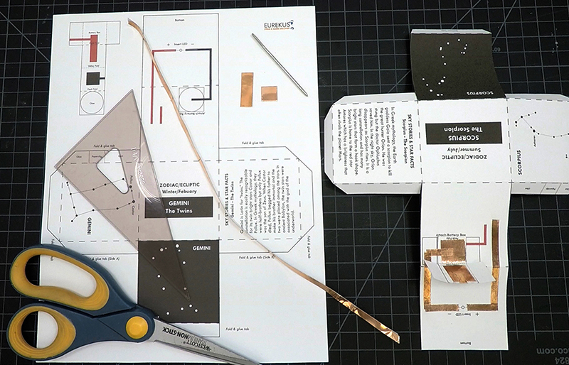 Collect your template and copper tape. We recommend scoring with an embroidery needle and straight edge to get crispy folds.