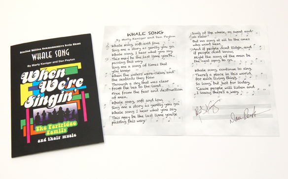 "Whale Song" lyric commemorative, signed by BOTH songwriters, Dan Peyton and Marty Kaniger. 