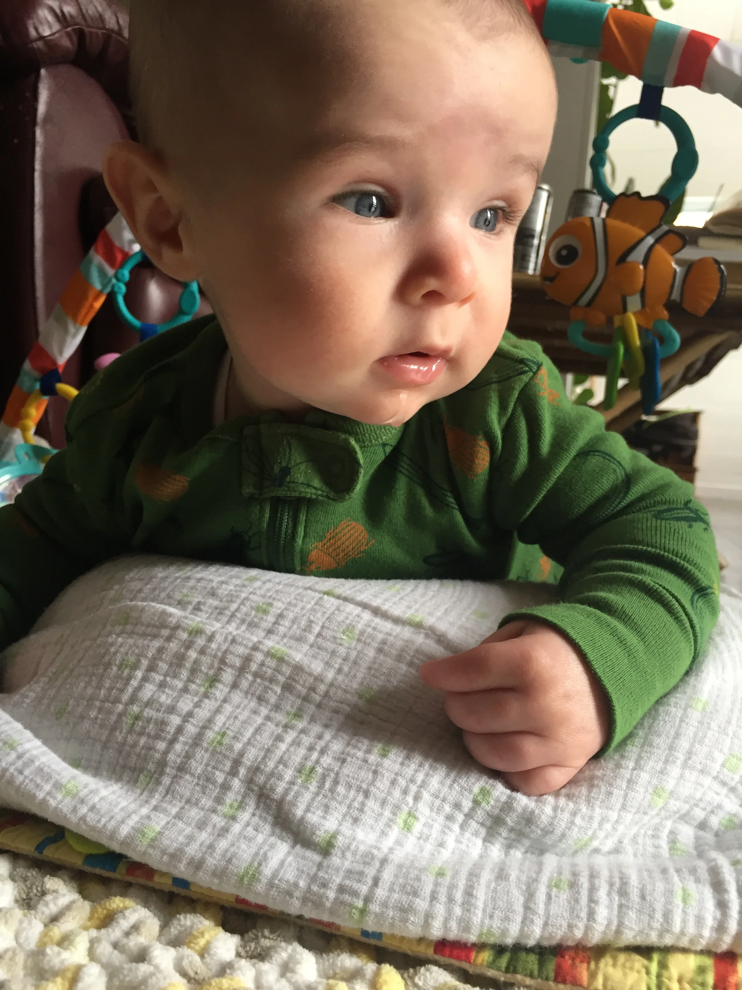  finally a sunny day, perfect for tummy time 