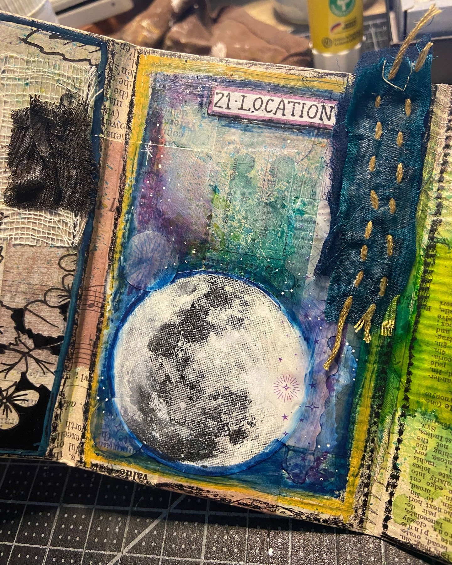 My interpretation of Location, todays prompt for #messymay with @getmessyartjournal. 
Now, it&rsquo;s not really a location, but I always feel grounded under the light of the moon. She&rsquo;s my favourite light in the sky, created on the fourth day,