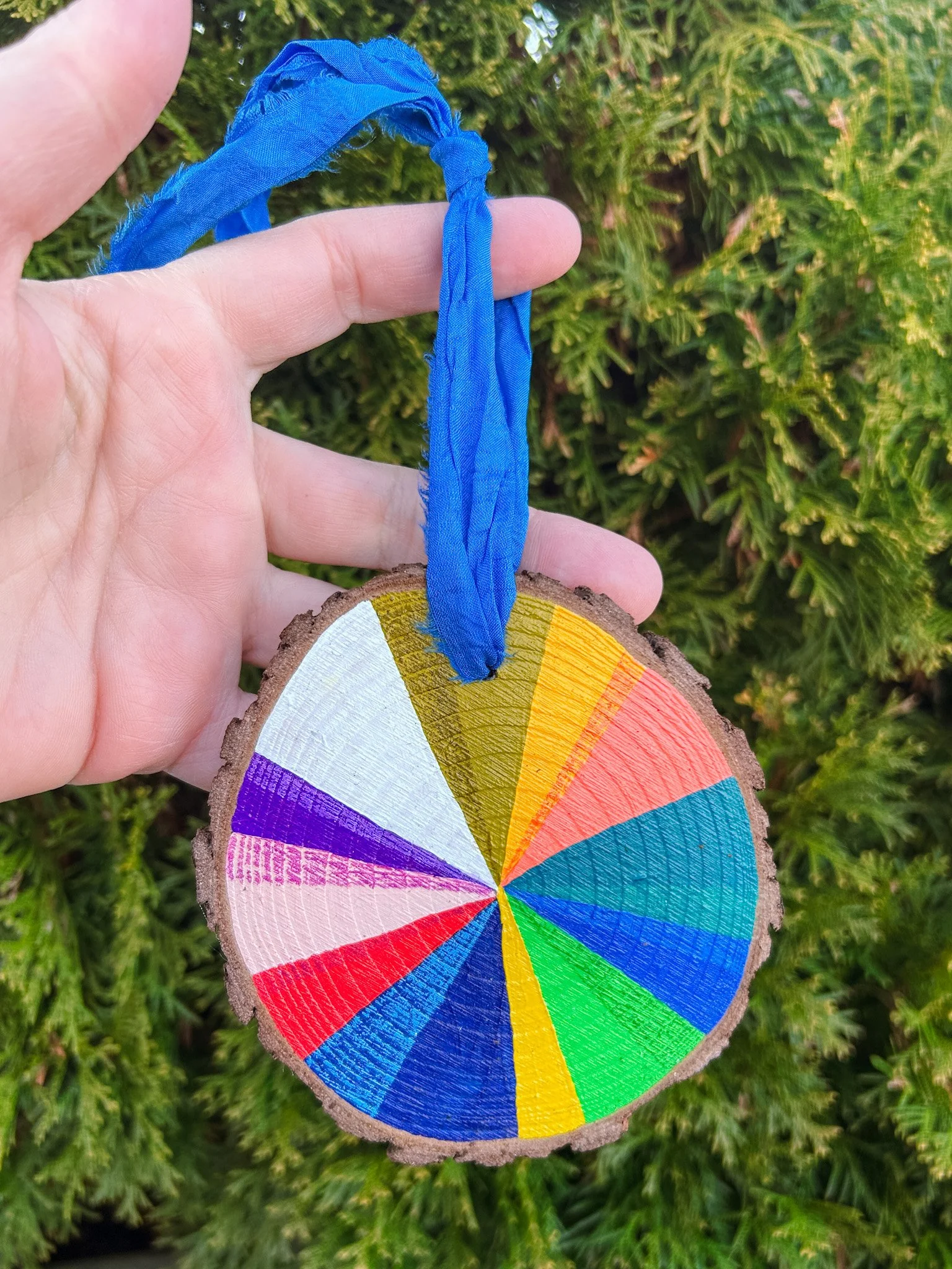 iii, colour wheel hand painted wood ornament