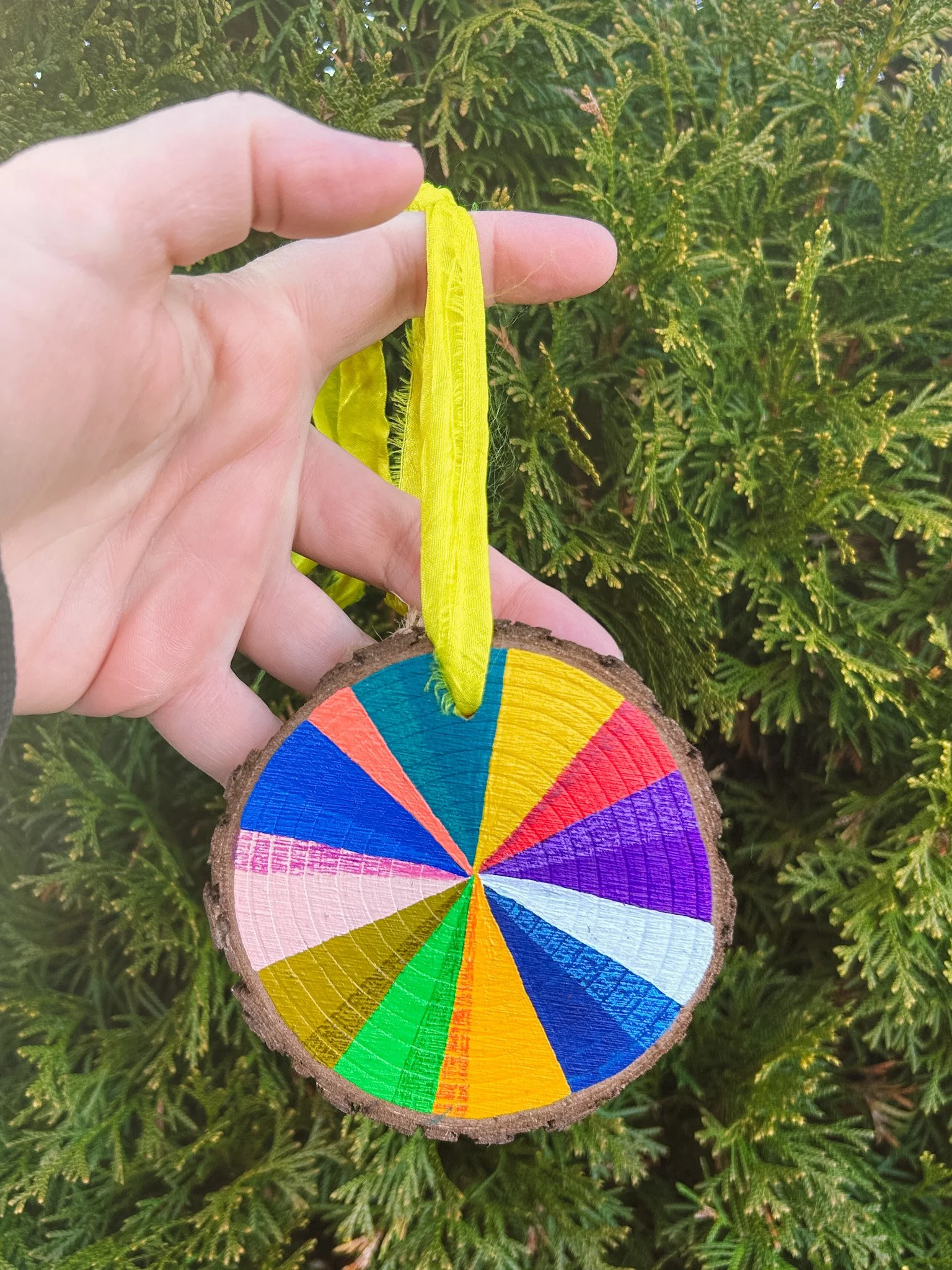 i, colour wheel hand painted wood ornament