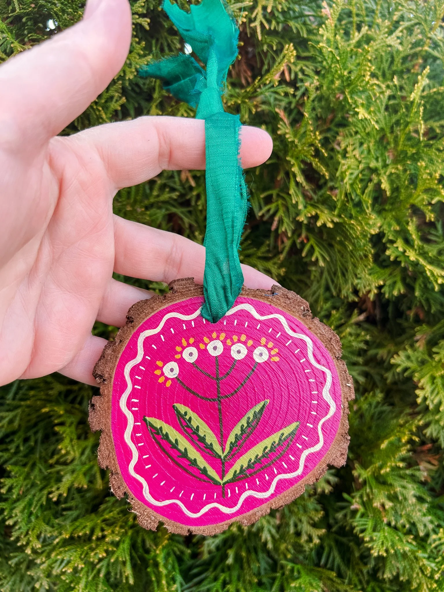 vi, folky flowers hand painted wood ornament