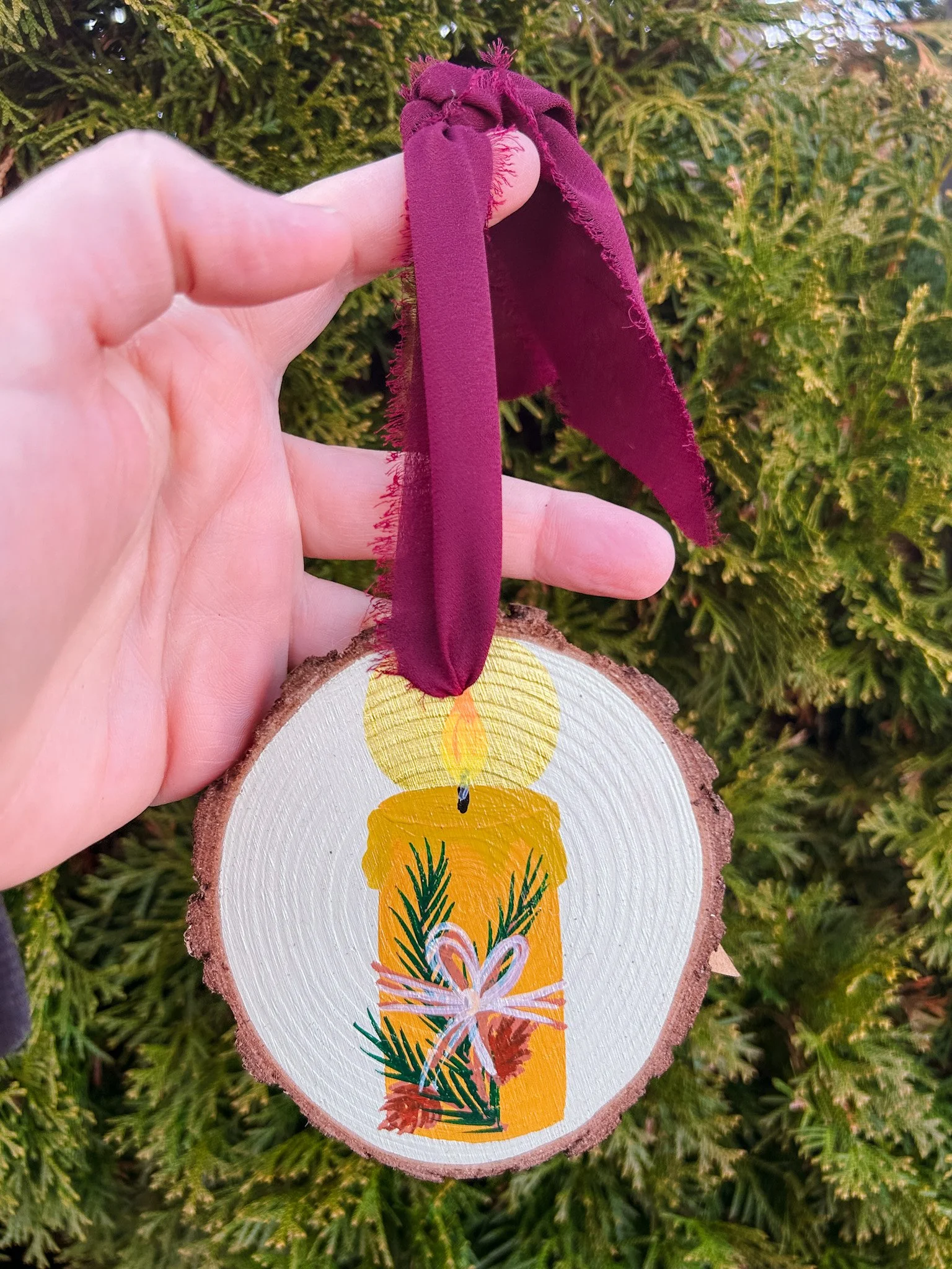 ix, winter light hand painted wood ornament