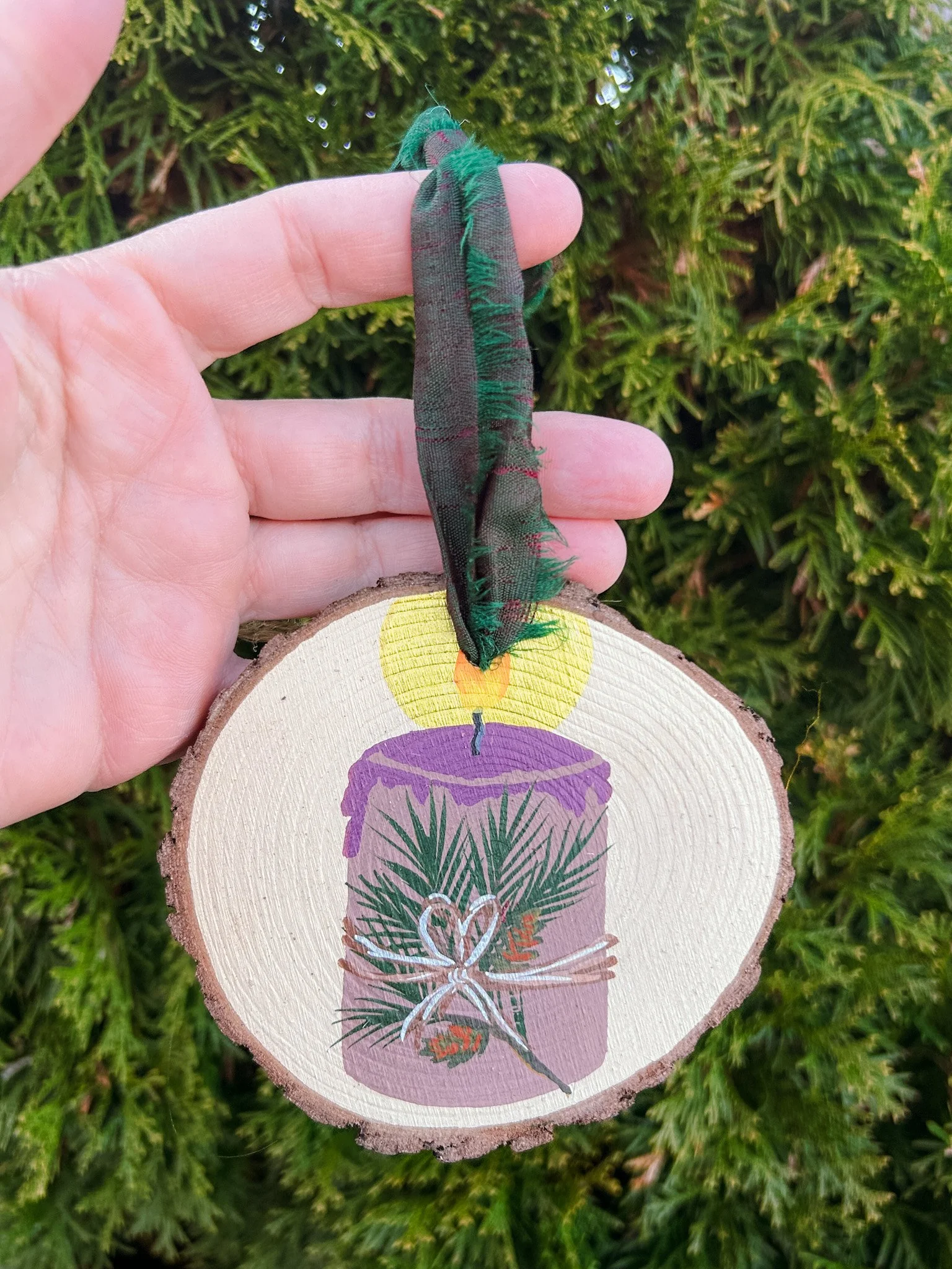 xiii, winter light hand painted wood ornament