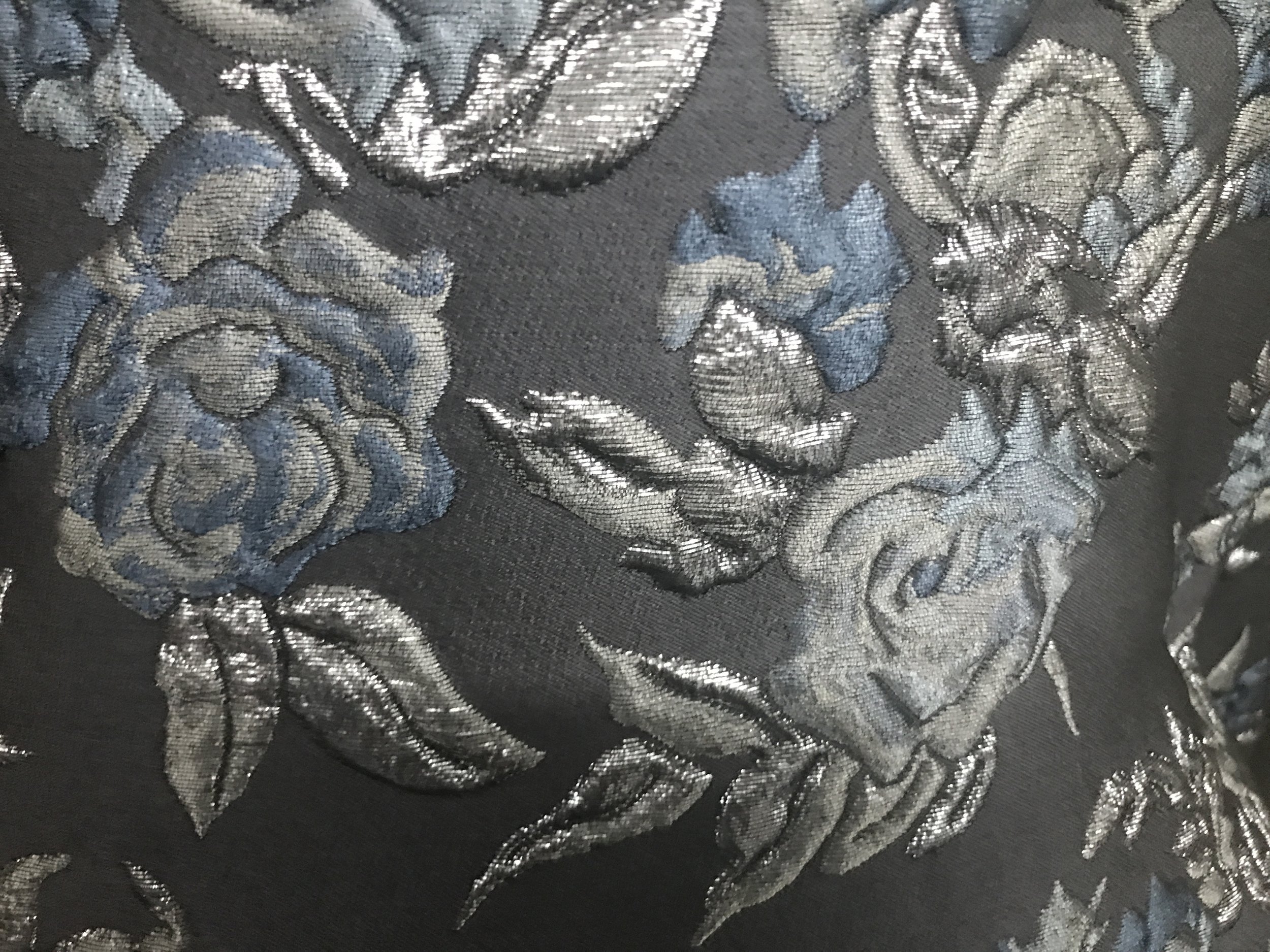 Italian Haute Couture Deep Blue Floral Brocade — Mendel Goldberg Fabrics NYC