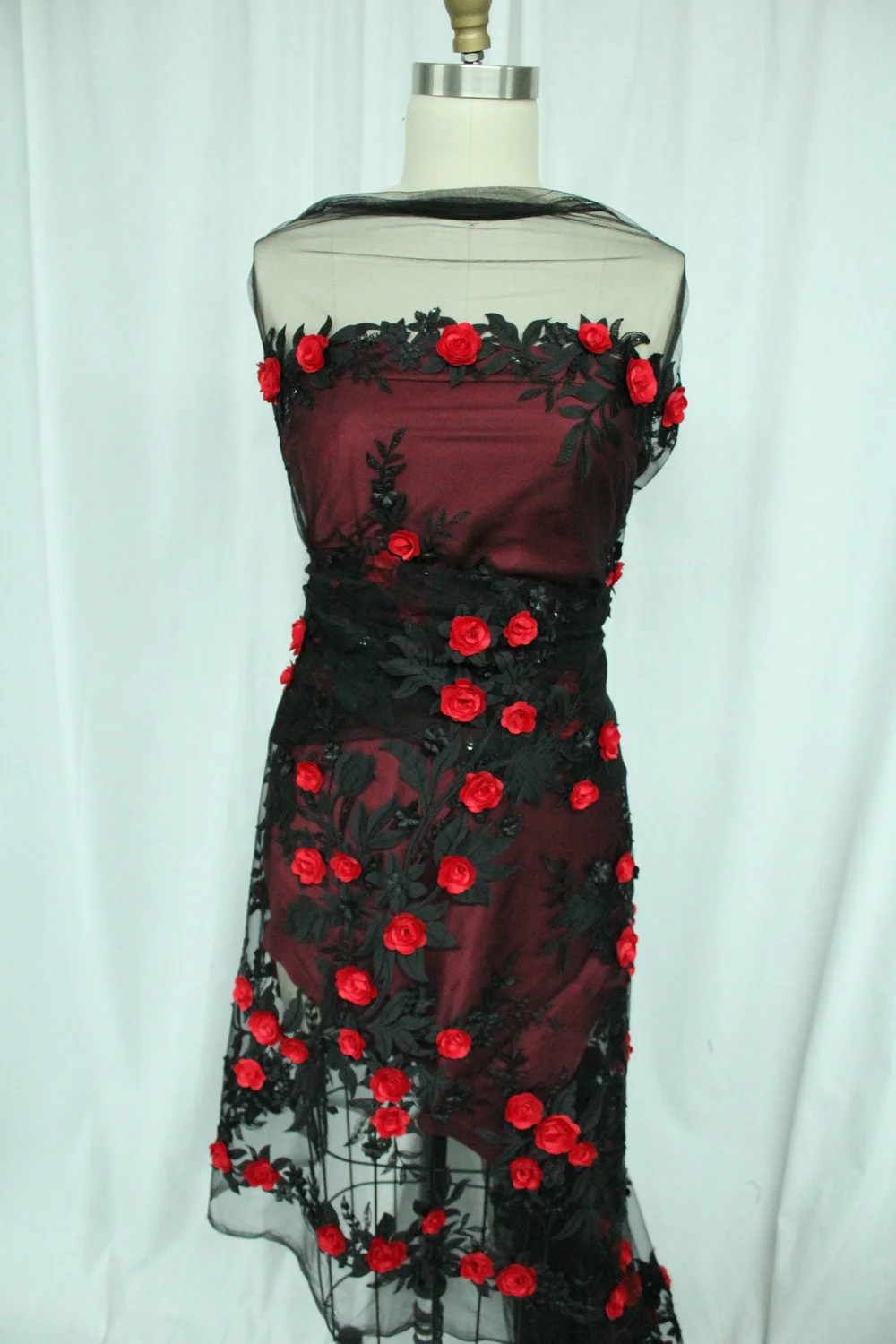 Red Roses Embroidered Tulle  Mendel Goldberg Fabrics NYC