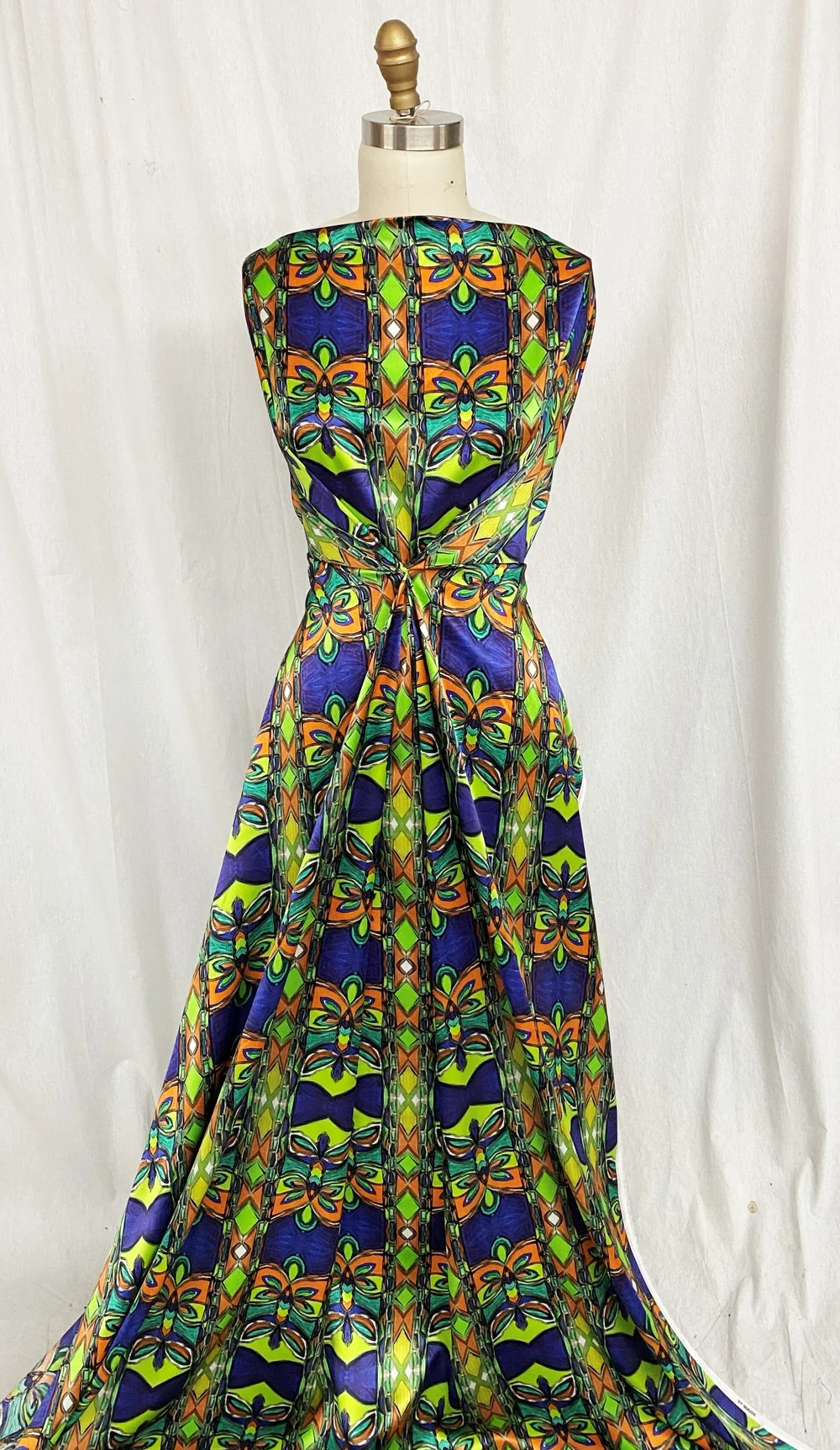 Blue/Burnt Orange/Lime Green Italian Silk  Mendel Goldberg Fabrics NYC