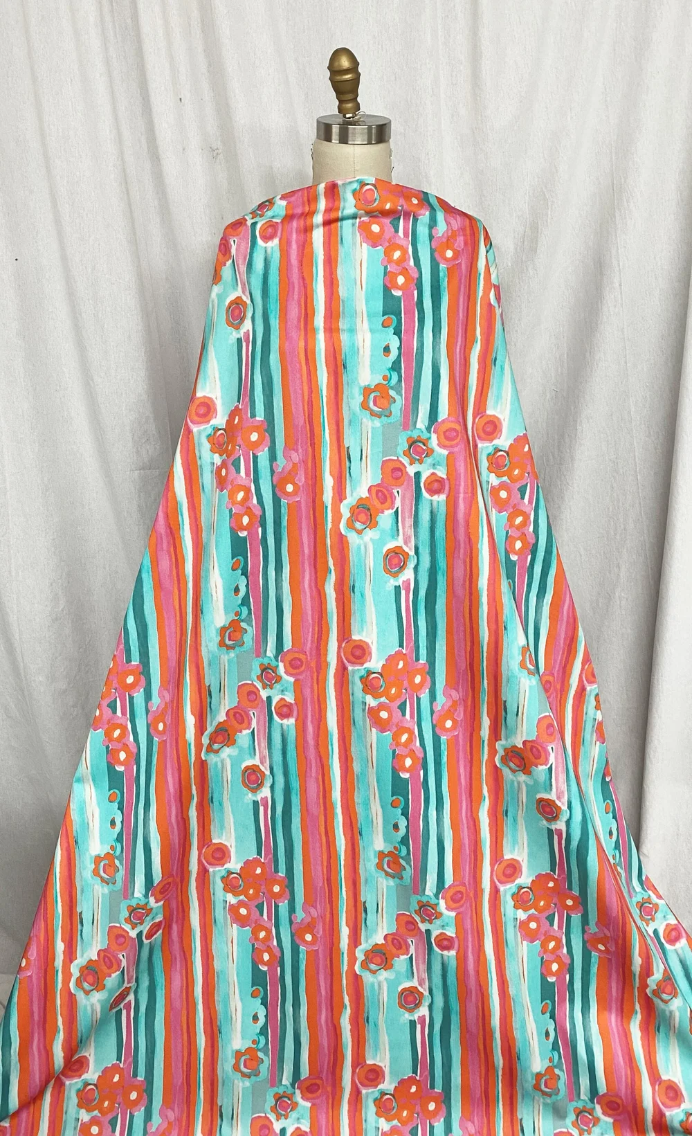 Turquoise/Orange/Fuchsia Cotton Stretch — Mendel Goldberg Fabrics NYC